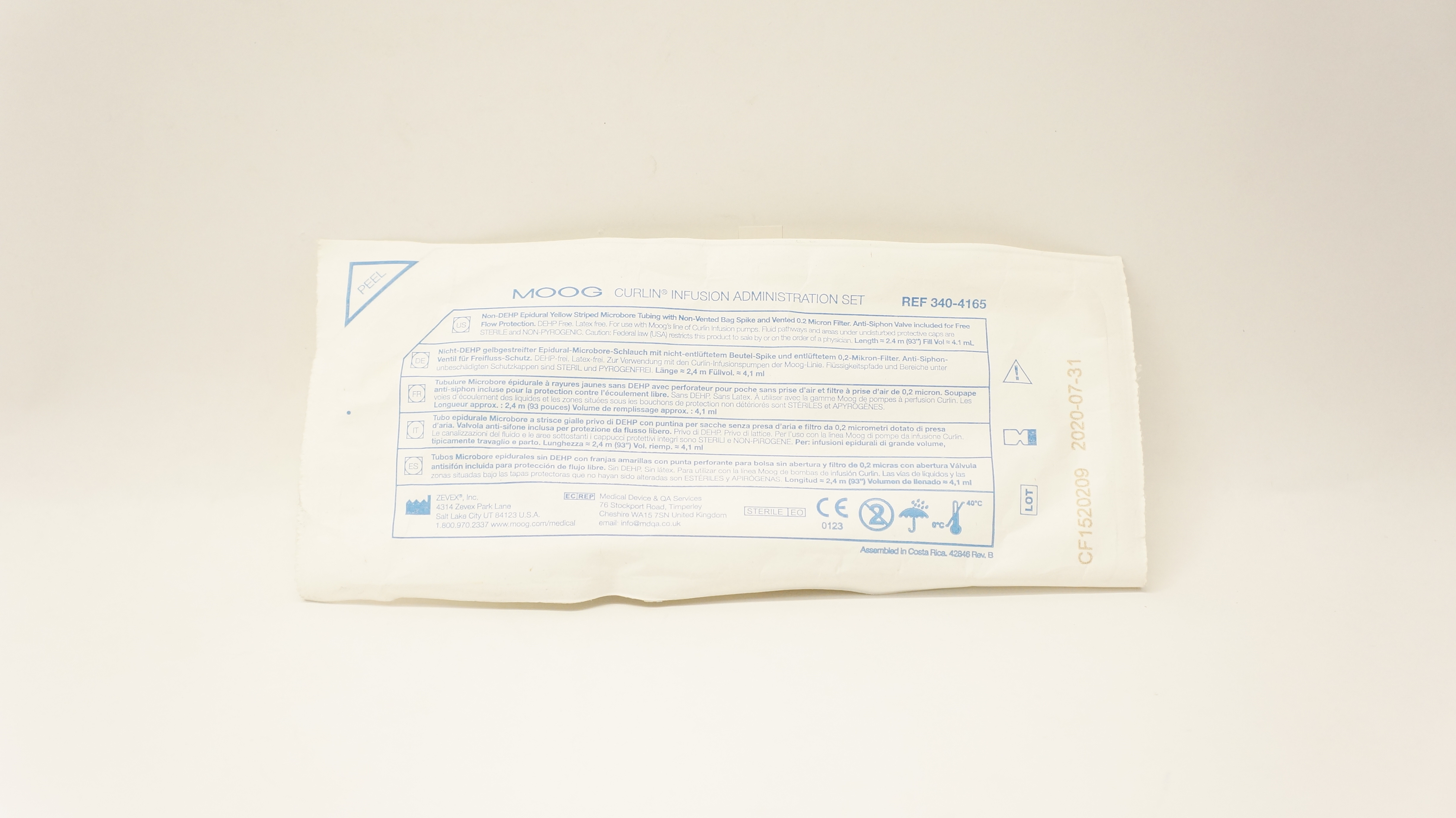 Zevex 340-4165 Moog Curlin Infusion Administration Set 93 inch x 4.1mL (x)