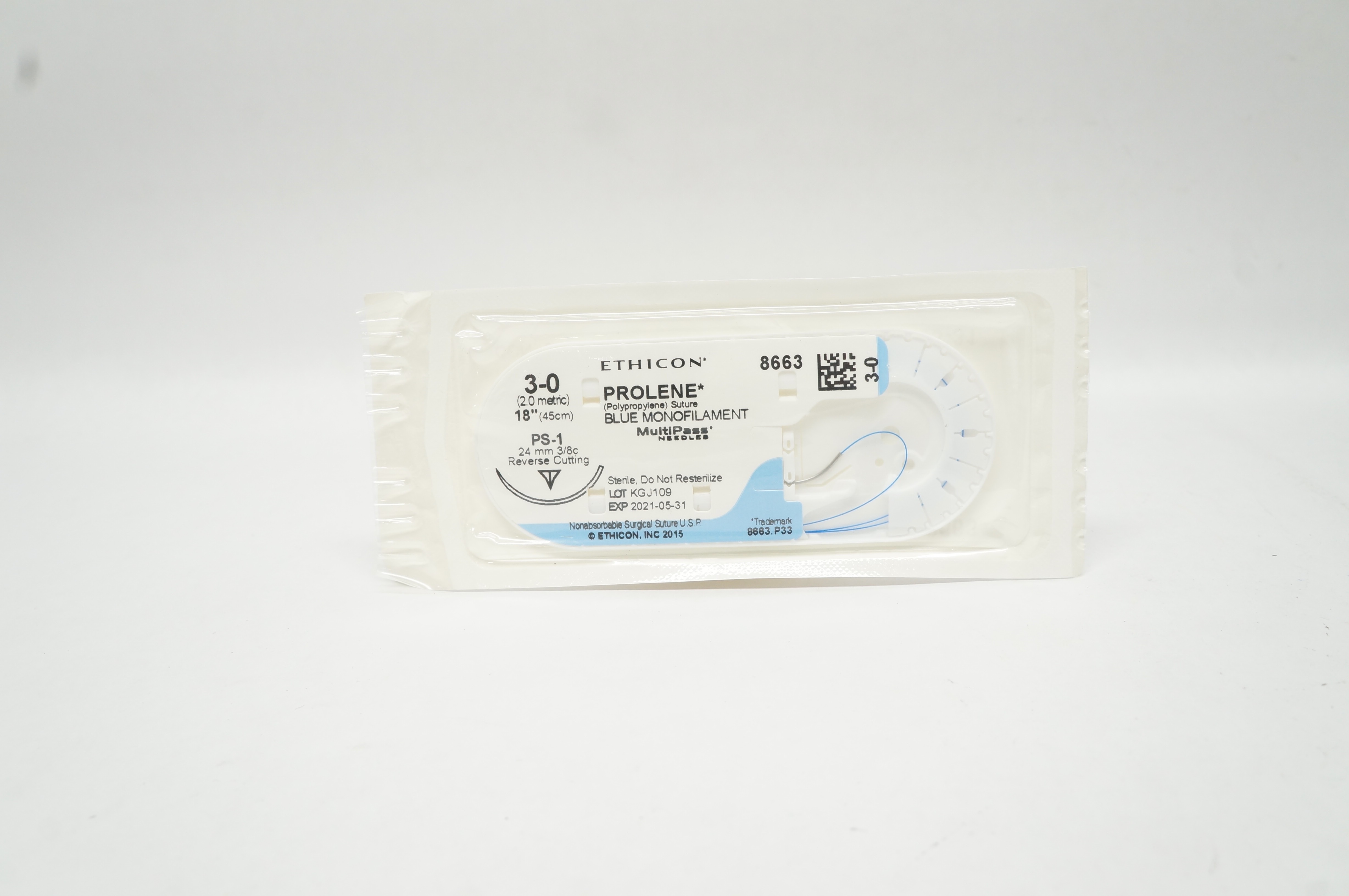 Ethicon 8663 3-0 Prolene Stre PS-1 24mm 3/8c Reverse Cutting 18 inch (x)