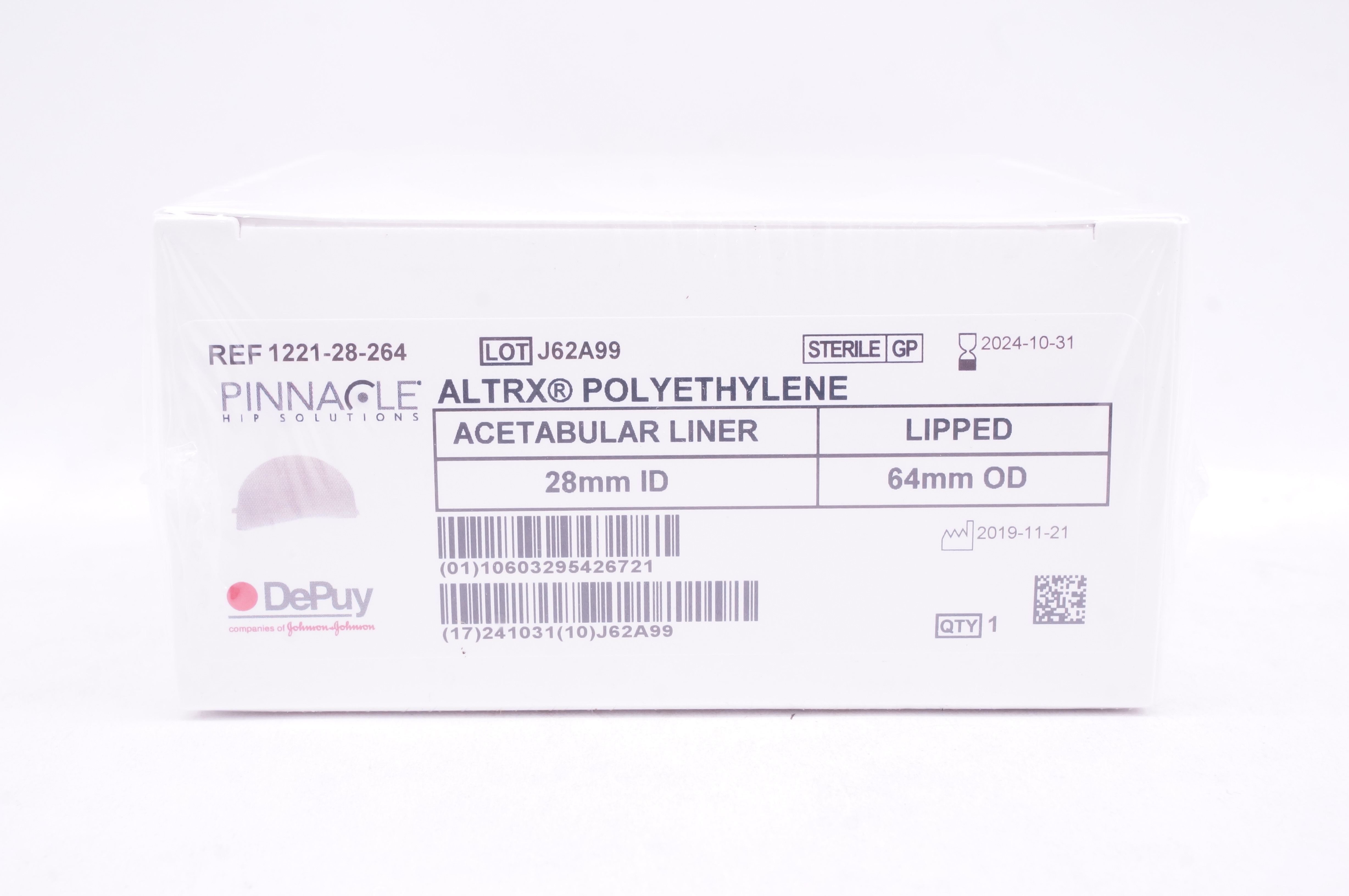 DePuy 1221-28-264 ALTRX Polyethylene Acetabular Liner, Lipped 28mm ID x 67mm OD