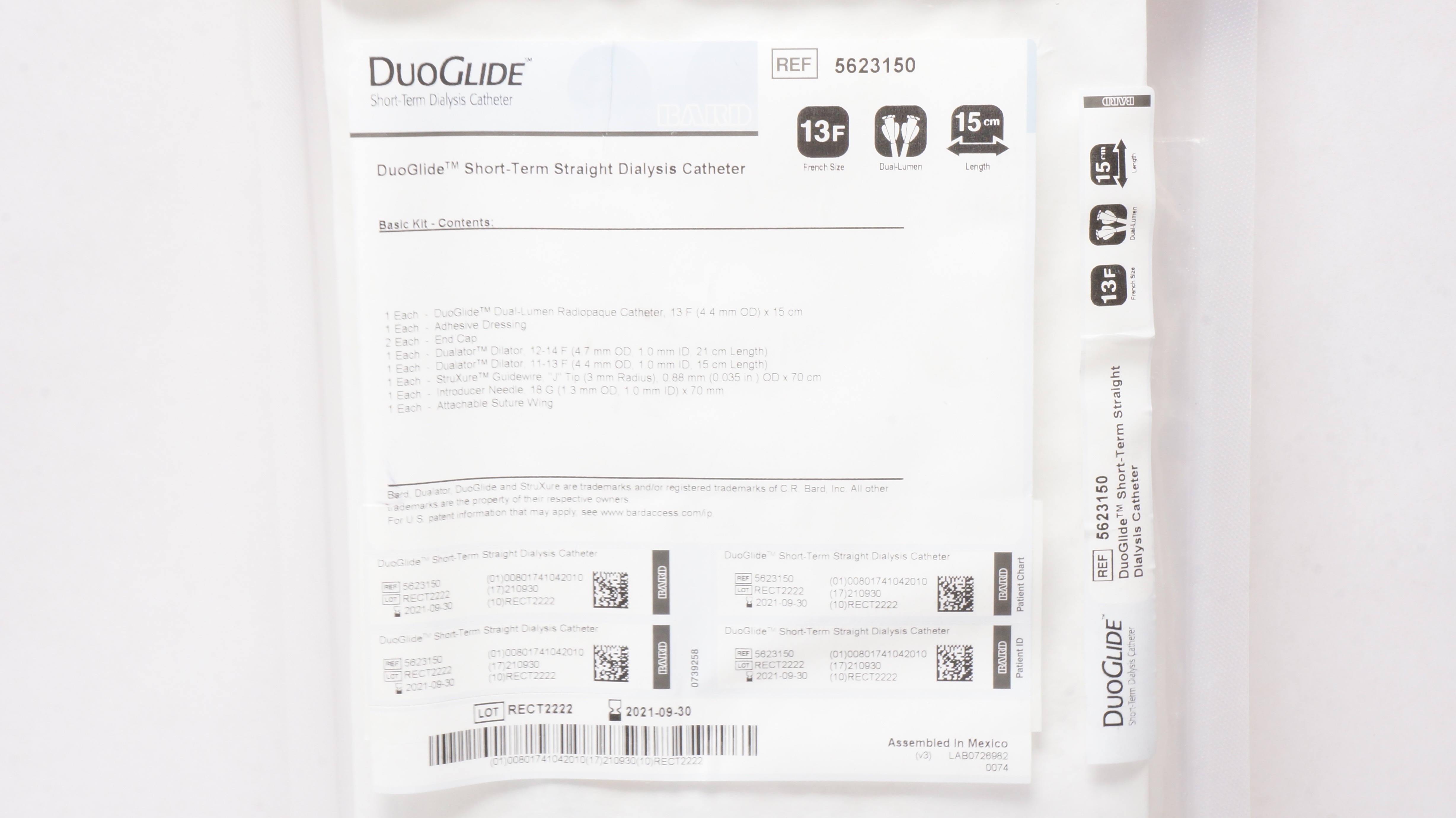 Bard 5623150 DuoGlide Short-Term Straight Dialysis Cath. 13F x 15cm (x)