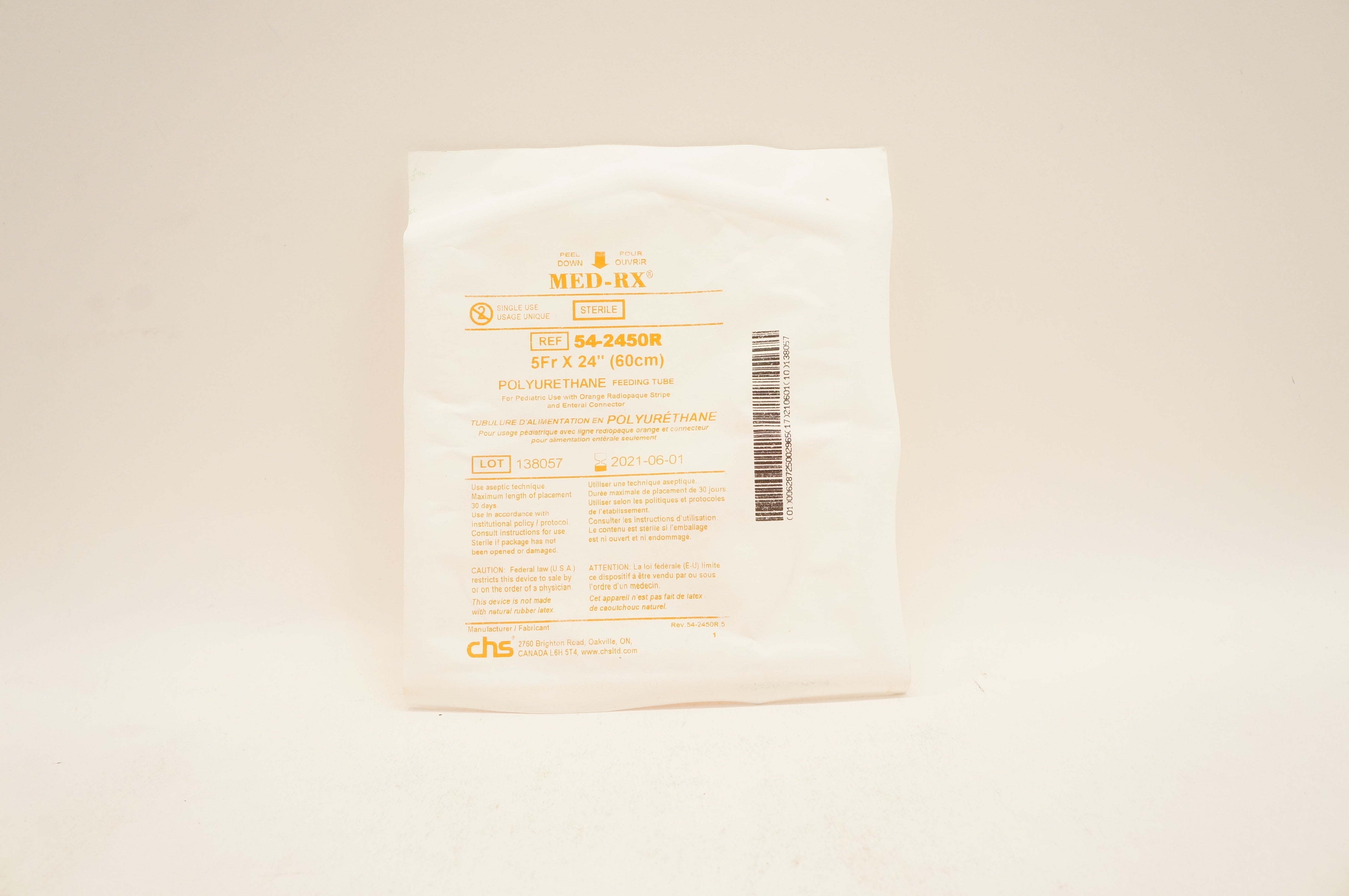 CHS 54-2450R MED-RX Polyurethane Feeding Tube 5Fr x 24 inch (x)