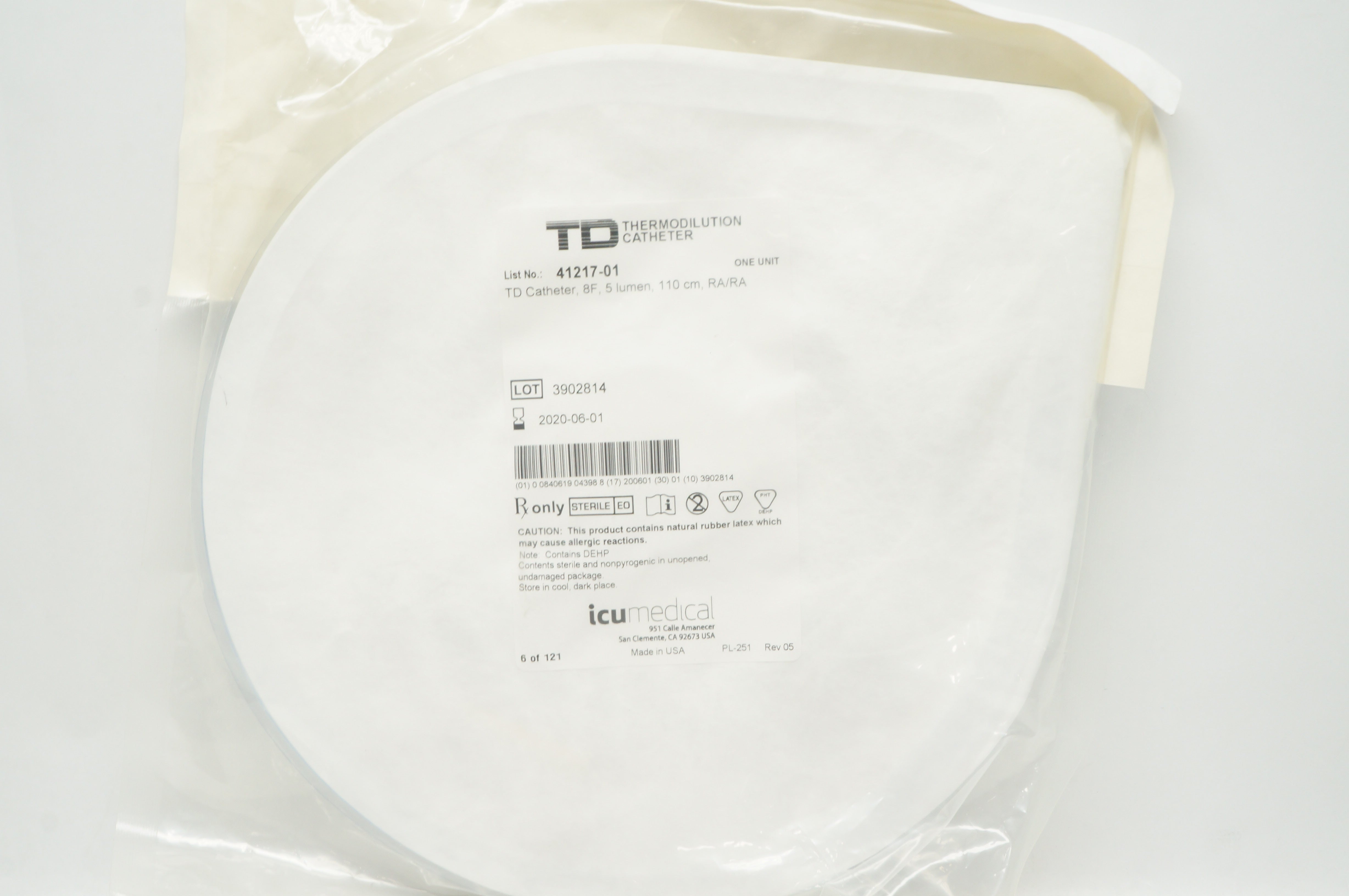 ICU Medical 41217-01 TD Thermodilution Cath. 5 lumen 8F x 110cm, RA/RA (x)