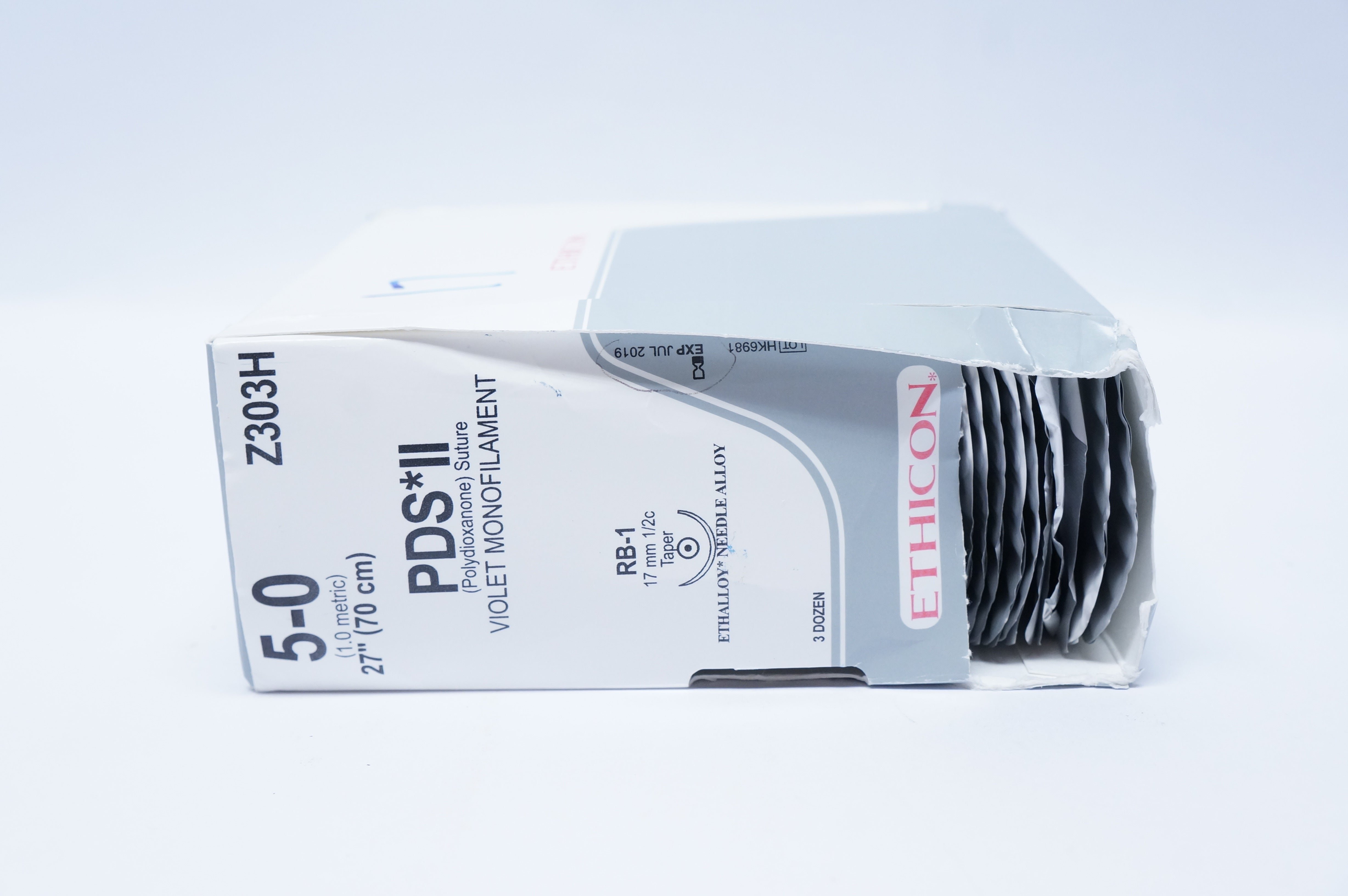 Ethicon Z303H 5-0 PDS II, RB-1, 17mm 1/2c Taper, 27inch (x) - Box of 39