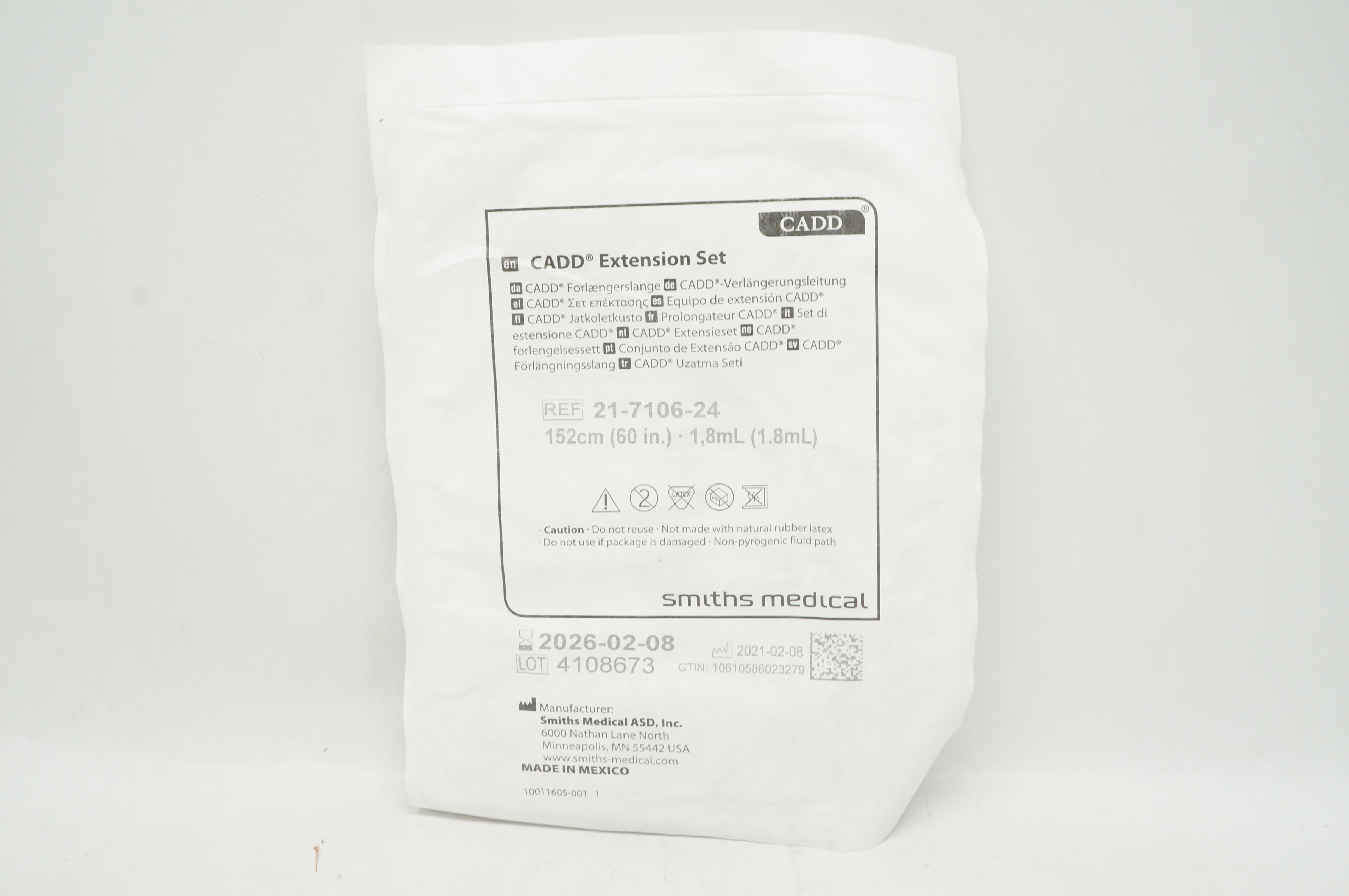 Smiths Medical 21-7106-24 CADD Extension Set 60inch x 1.8mL