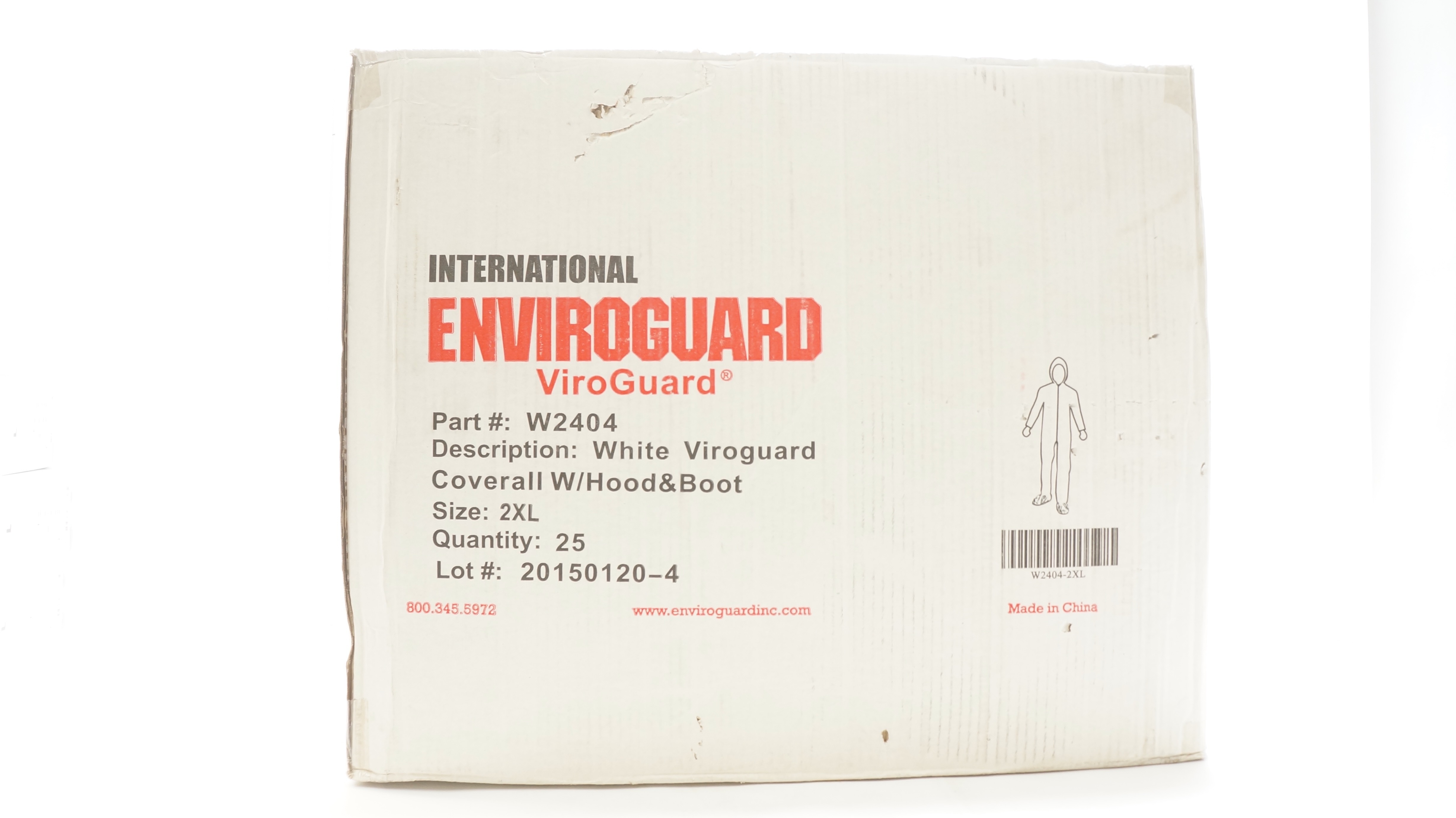 International Enviroguard W2404 ViroGuard White W/Hood&Boot, Size 2XL -Box of 25