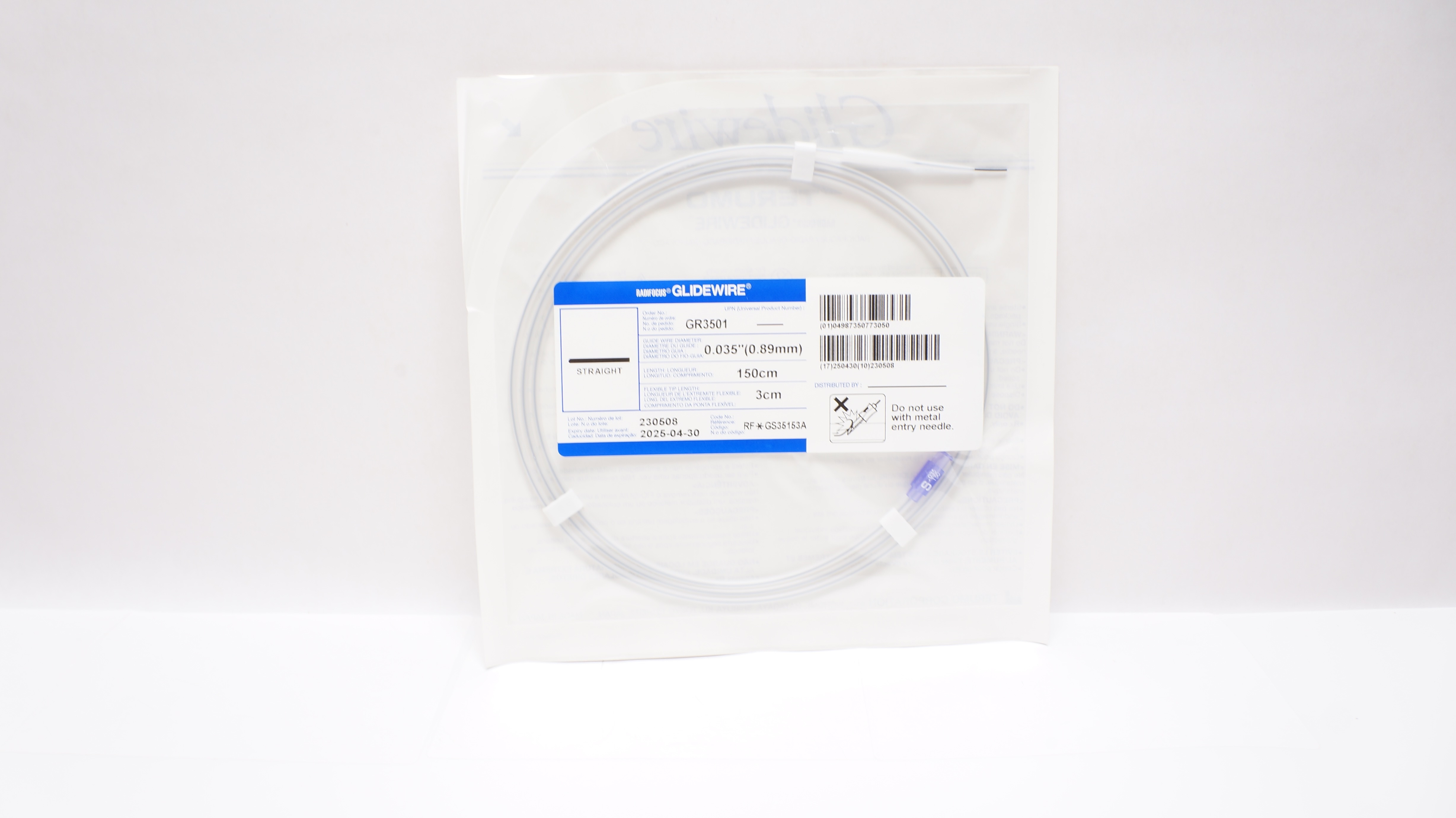 Terumo GS35153A Radifocus Glidewire Straight, 0.035inch x 150cm x 3cm