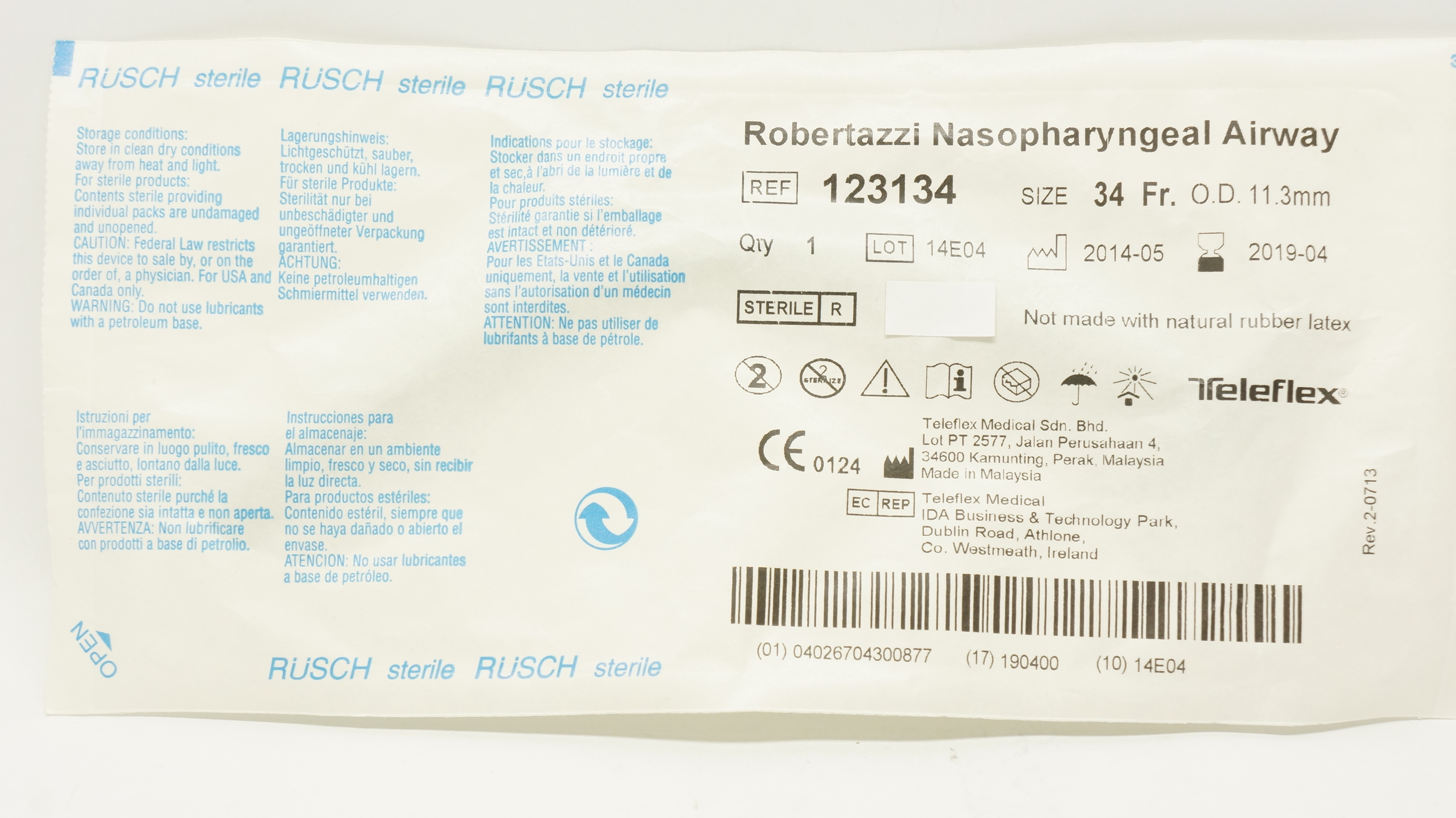 Teleflex 123134 Robertazzi Nasopharyngeal Airway 34Fr x 11.3mm OD (x)