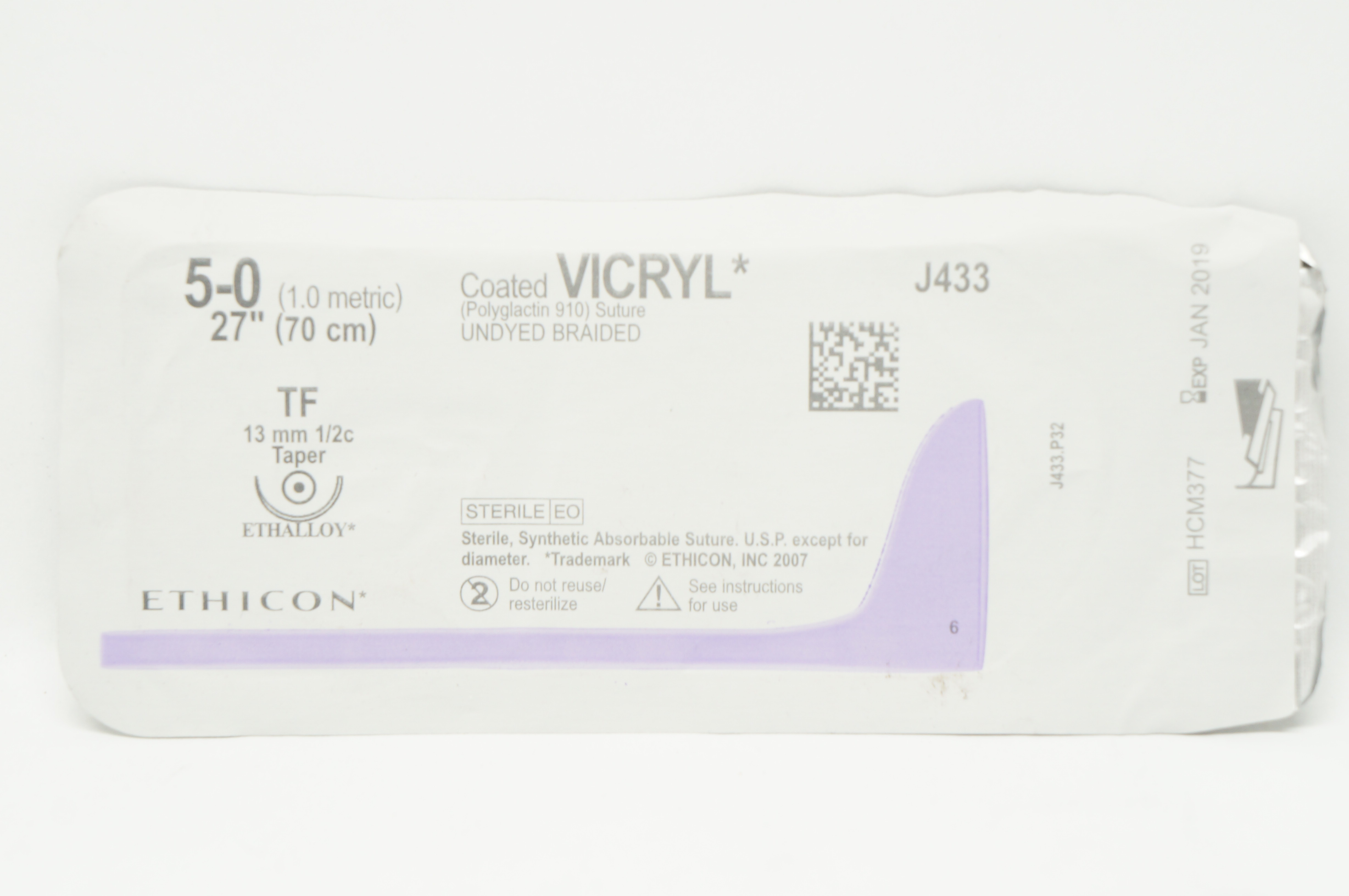 Ethicon J433 5-0 Coated VICRYL Undyed Braided TF 13mm 1/2c Taper, 27 inch (x)