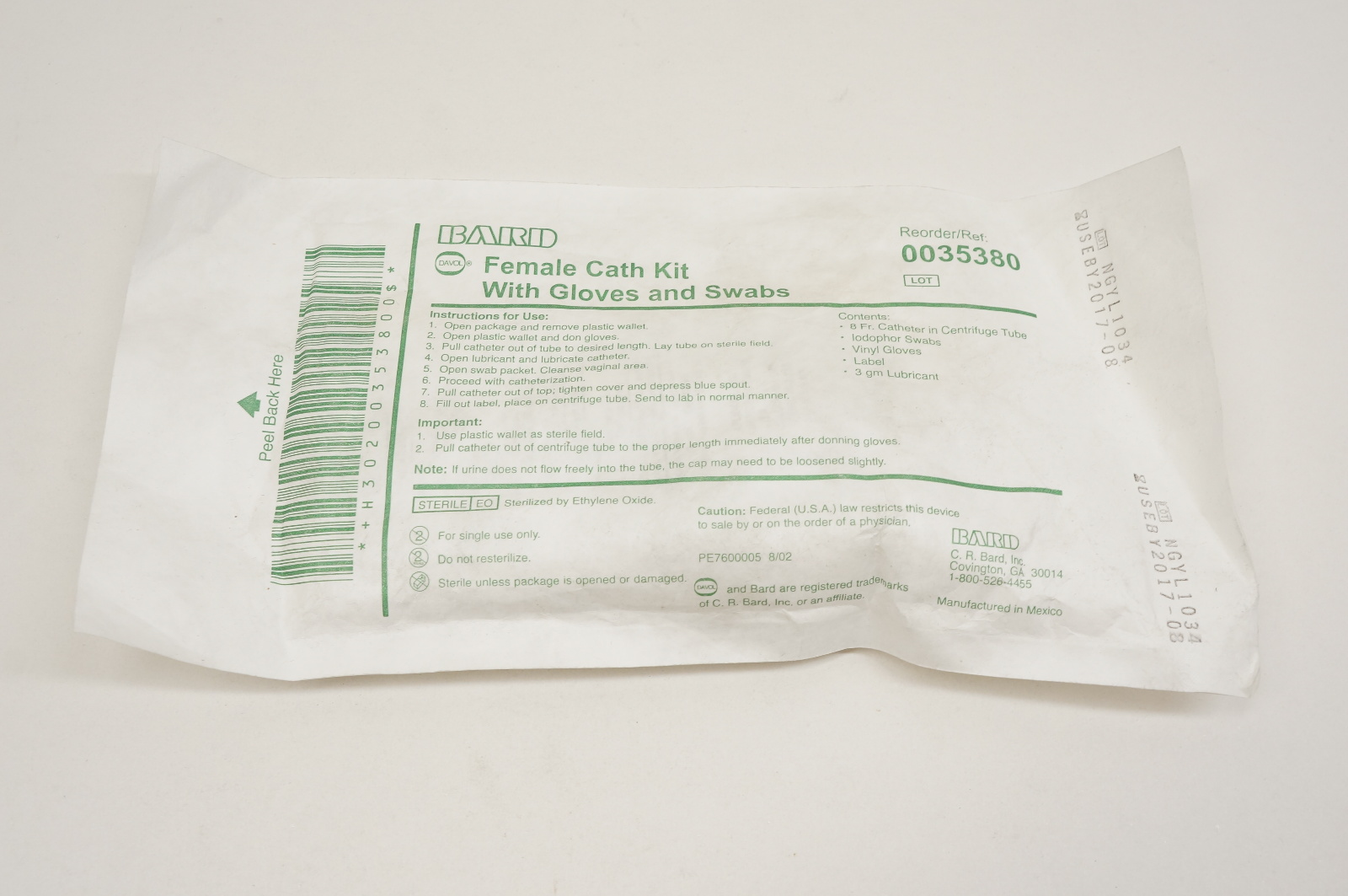 Bard 0035380 Female Cath Kit With Gloves and Swabs (x)