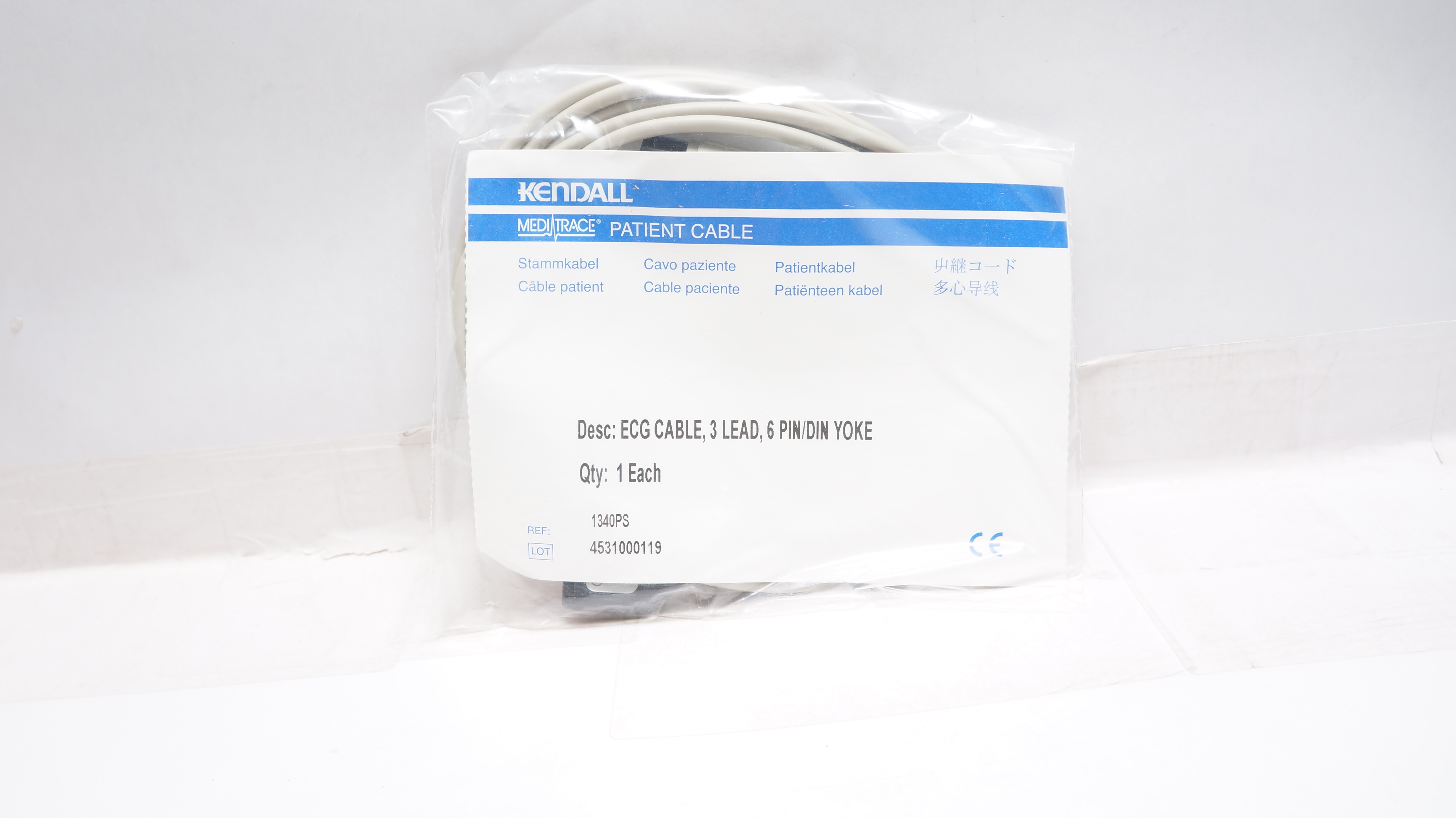 Kendall 1340PS Meditrace Patient ECG Cable, 3 LEAD, 6Pin/Din Yoke