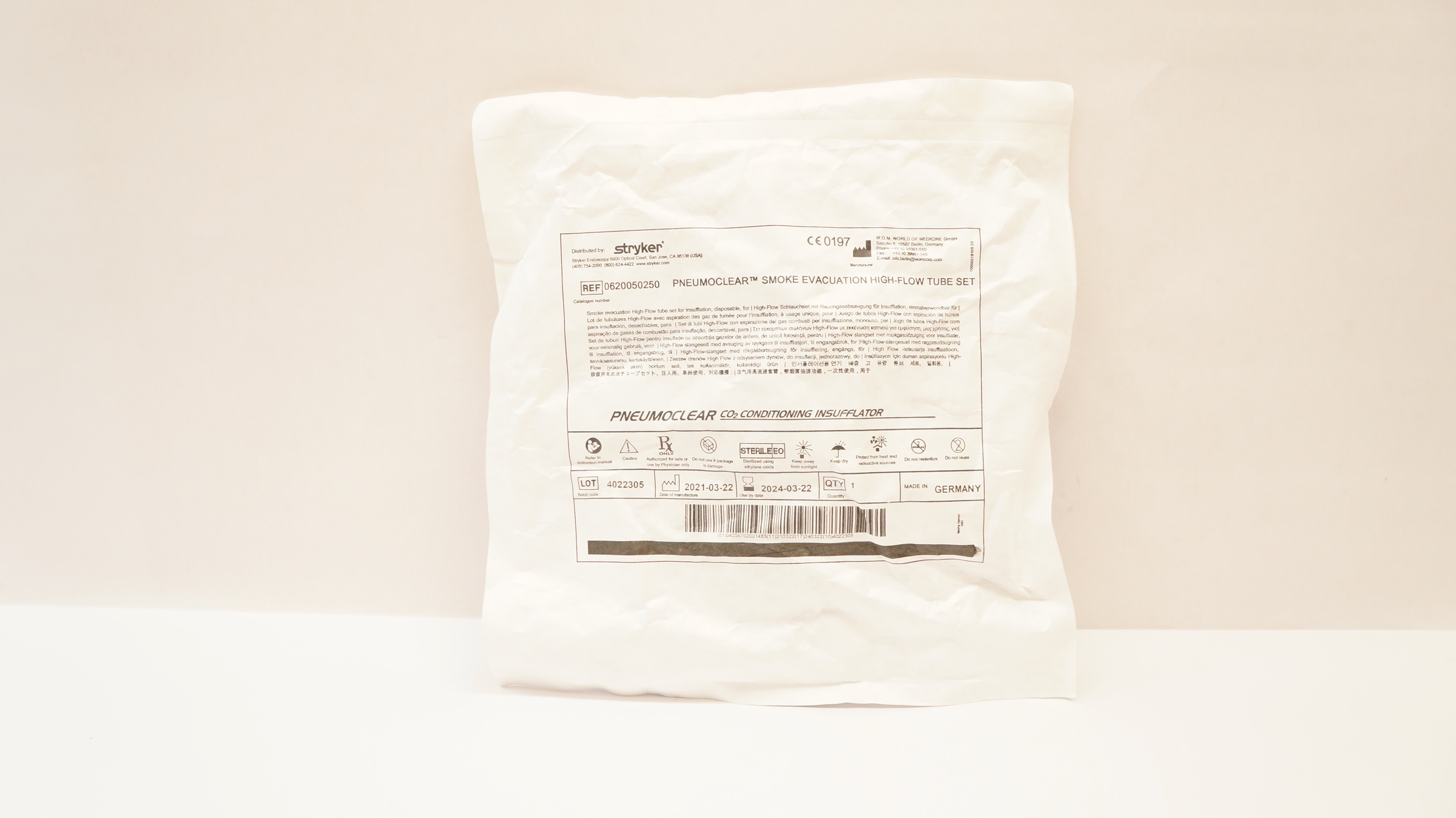 Stryker 0620050250 Pneumoclear Smoke Evacuation High-Flow Tube Set