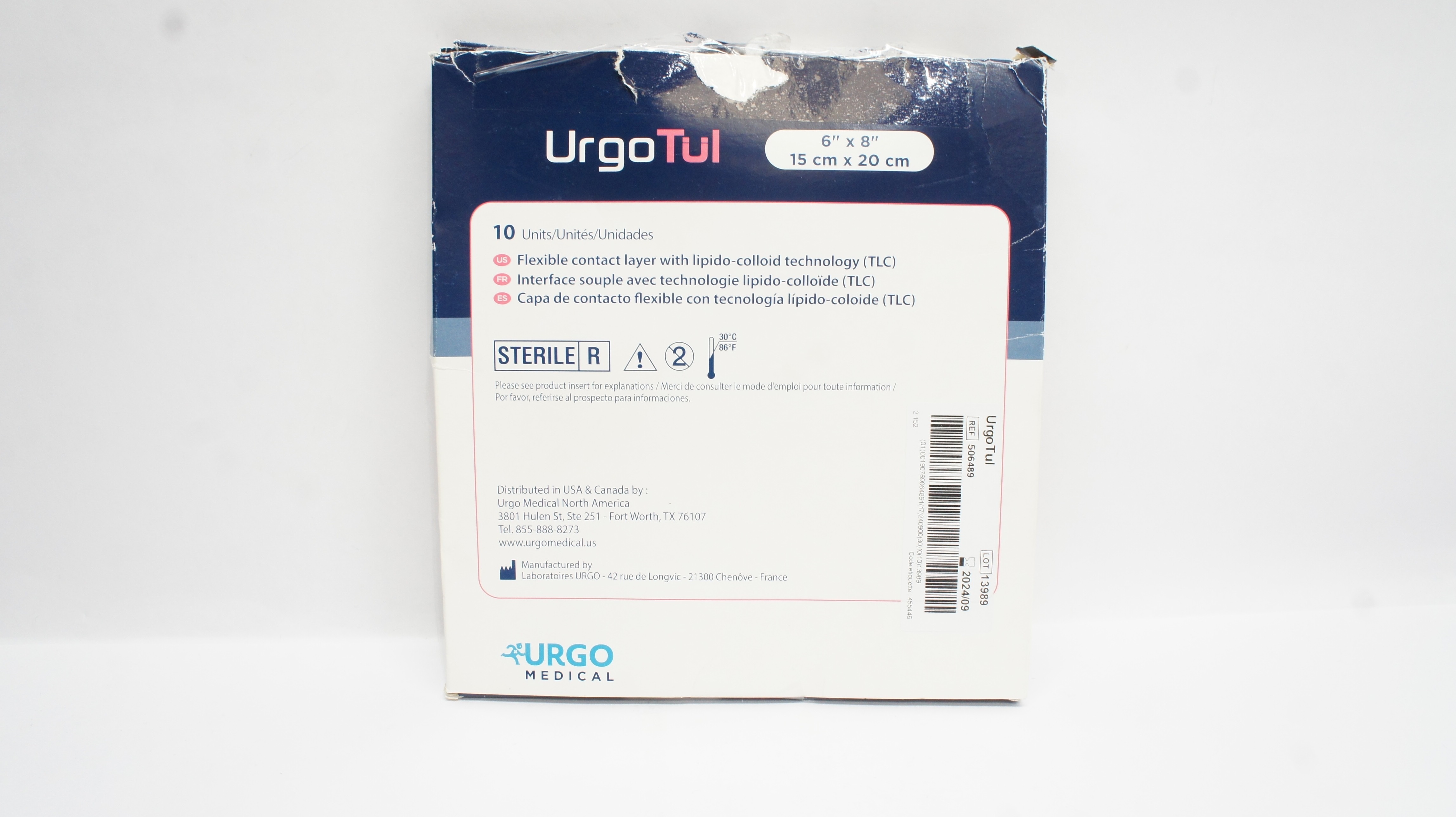 Urgo 506489 Urgo Tul Flexible Contact Layer w/ TLC 6 inch x 8 inch - Box of 10