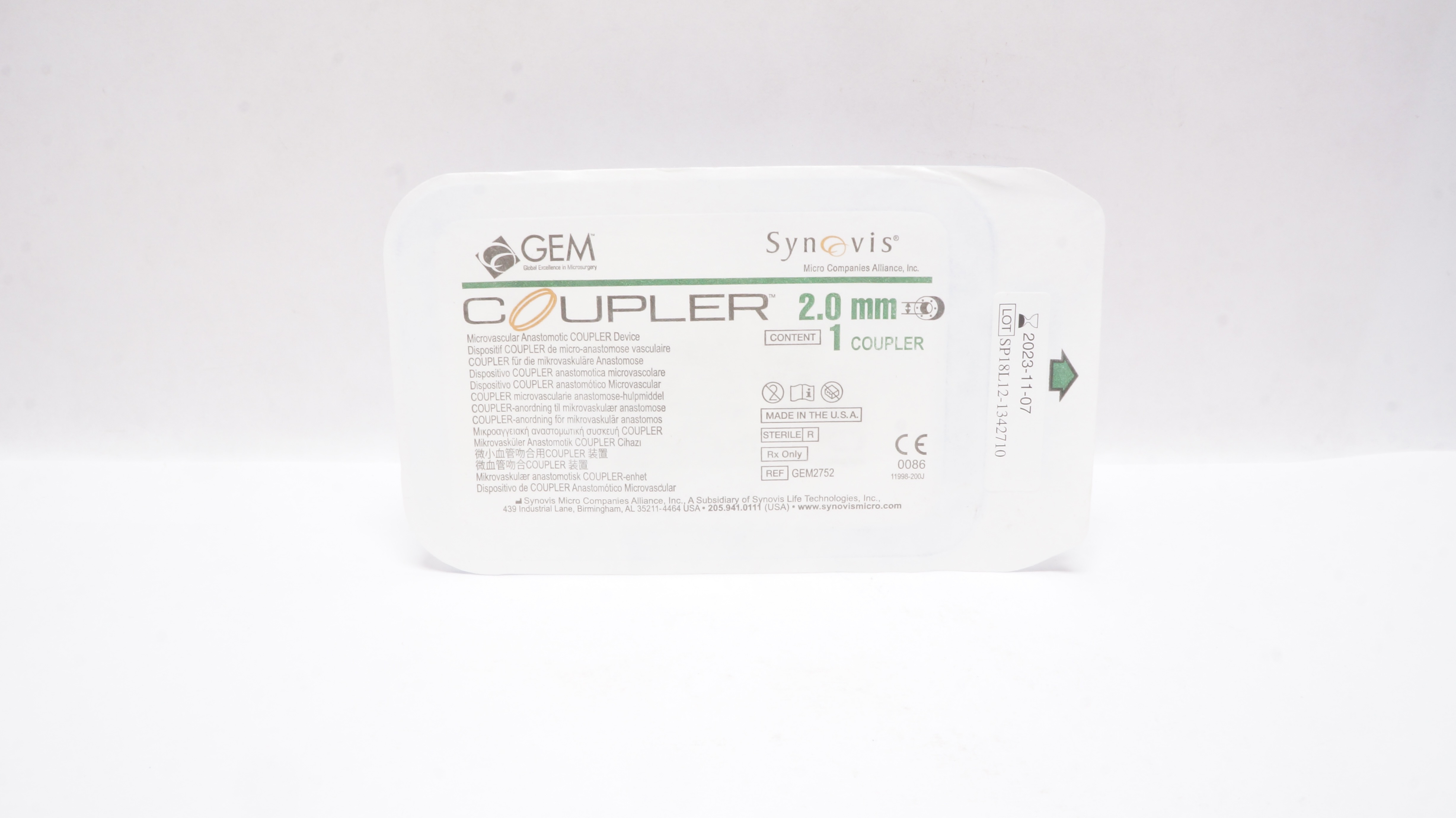 Synovis GEM2752 GEM Microvascular Anastomotic Coupler Device 2.0mm