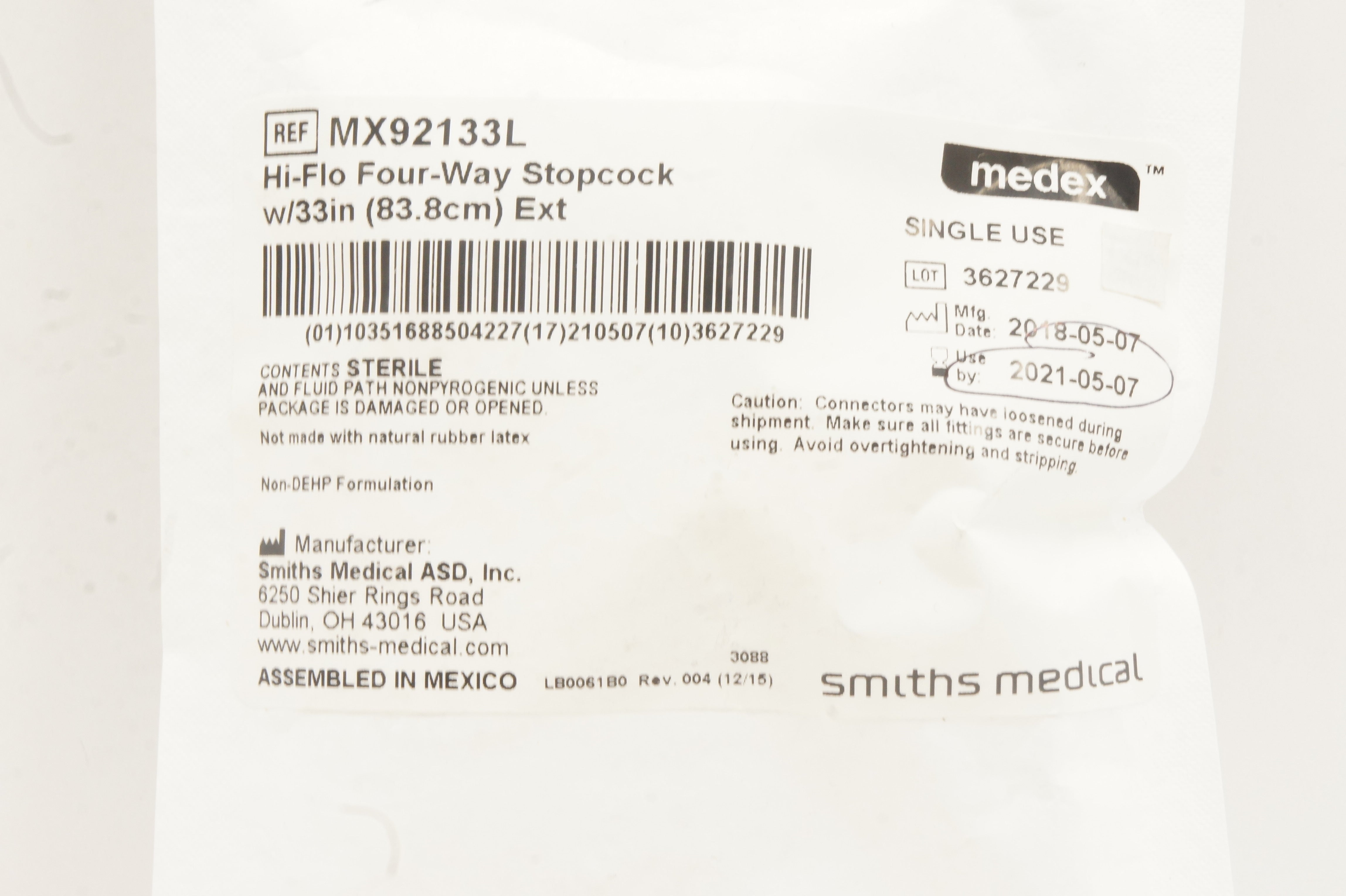 Smiths Medical MX92133L Hi-Flo Four-Way Stopcock with 33 inch Ext (x)