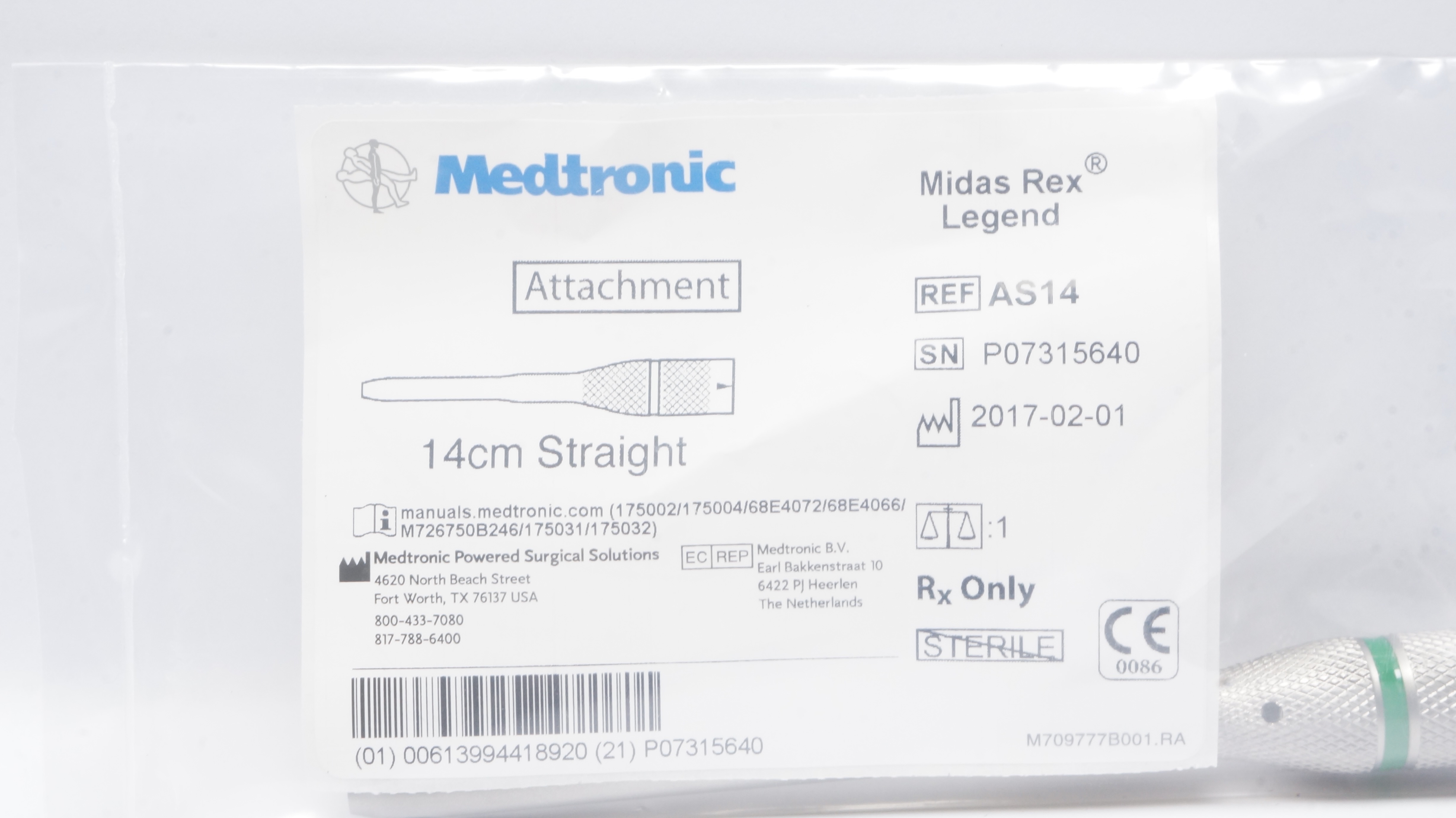 Medtronic AS14 MidasRex Legend 14cm Straight Large Bore