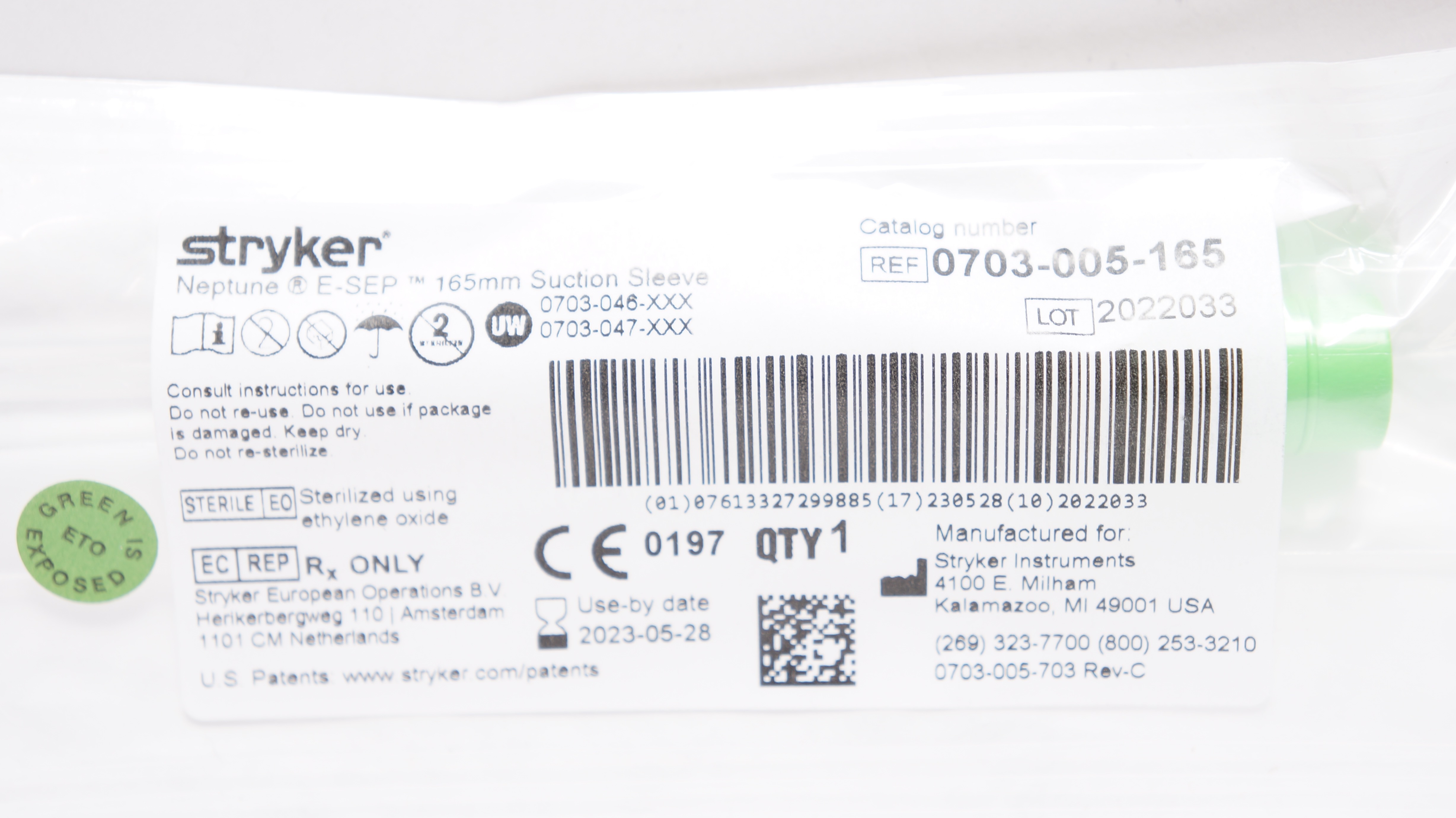 Stryker 0703-005-165 Neptune E-SEP 165mm Suction Sleeve (x)