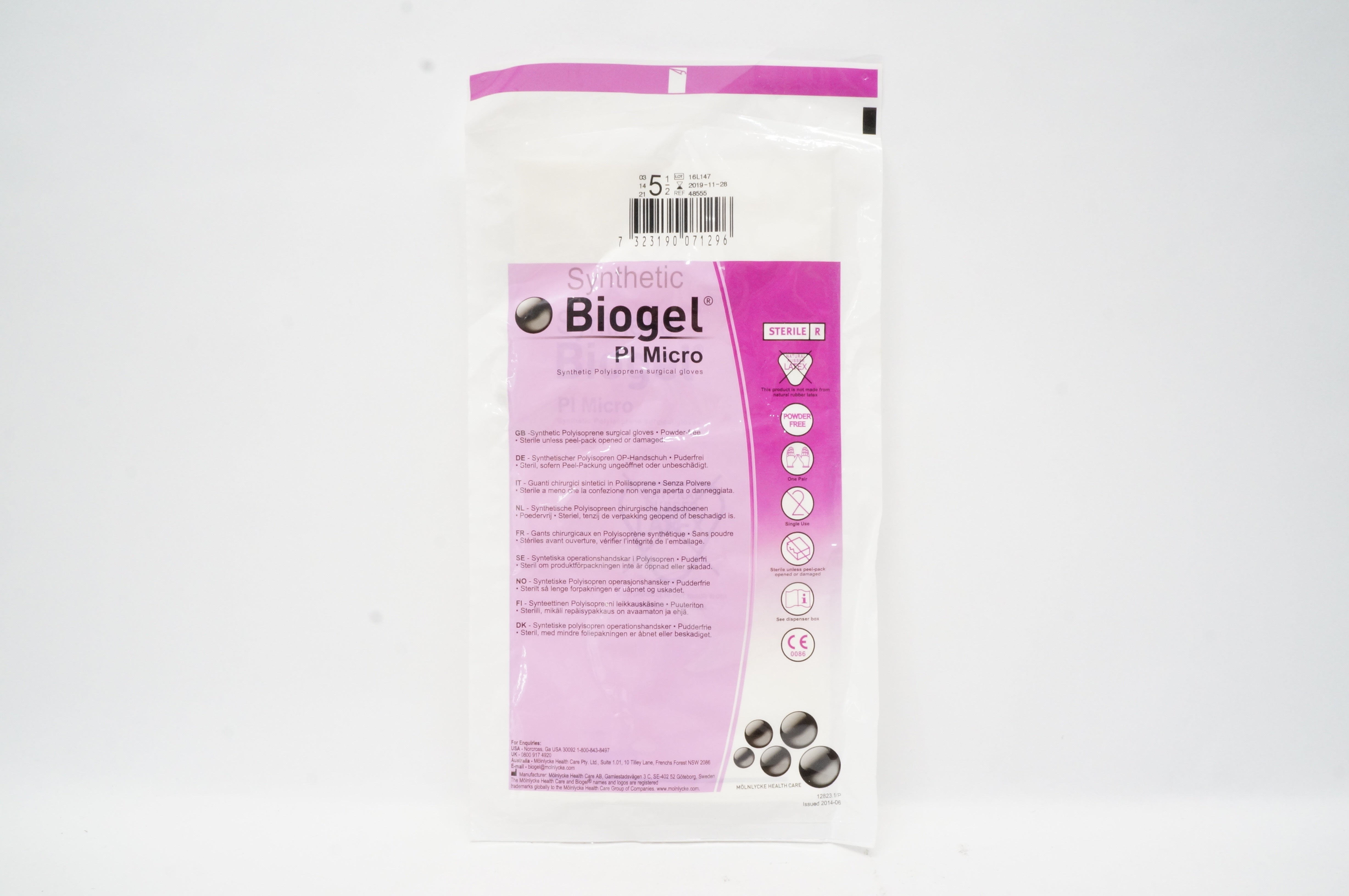 Molnlycke Healthcare 48555 Biogel PI Micro Surgical Gloves, Size 5 1/2(x)