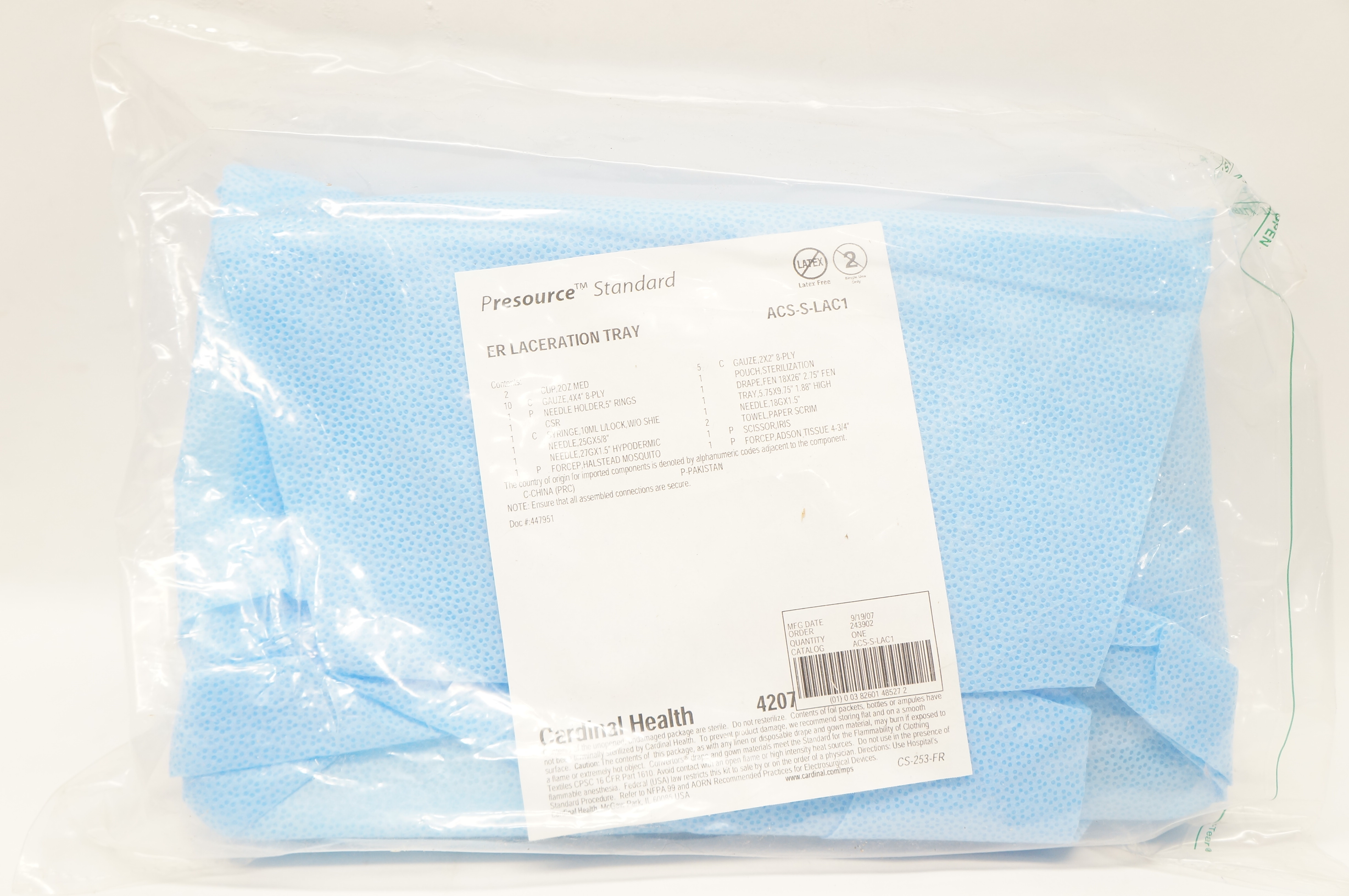 Cardinal Health ACS-S-LAC1 Presource Standard Tray Laceration ER H21 20/CS