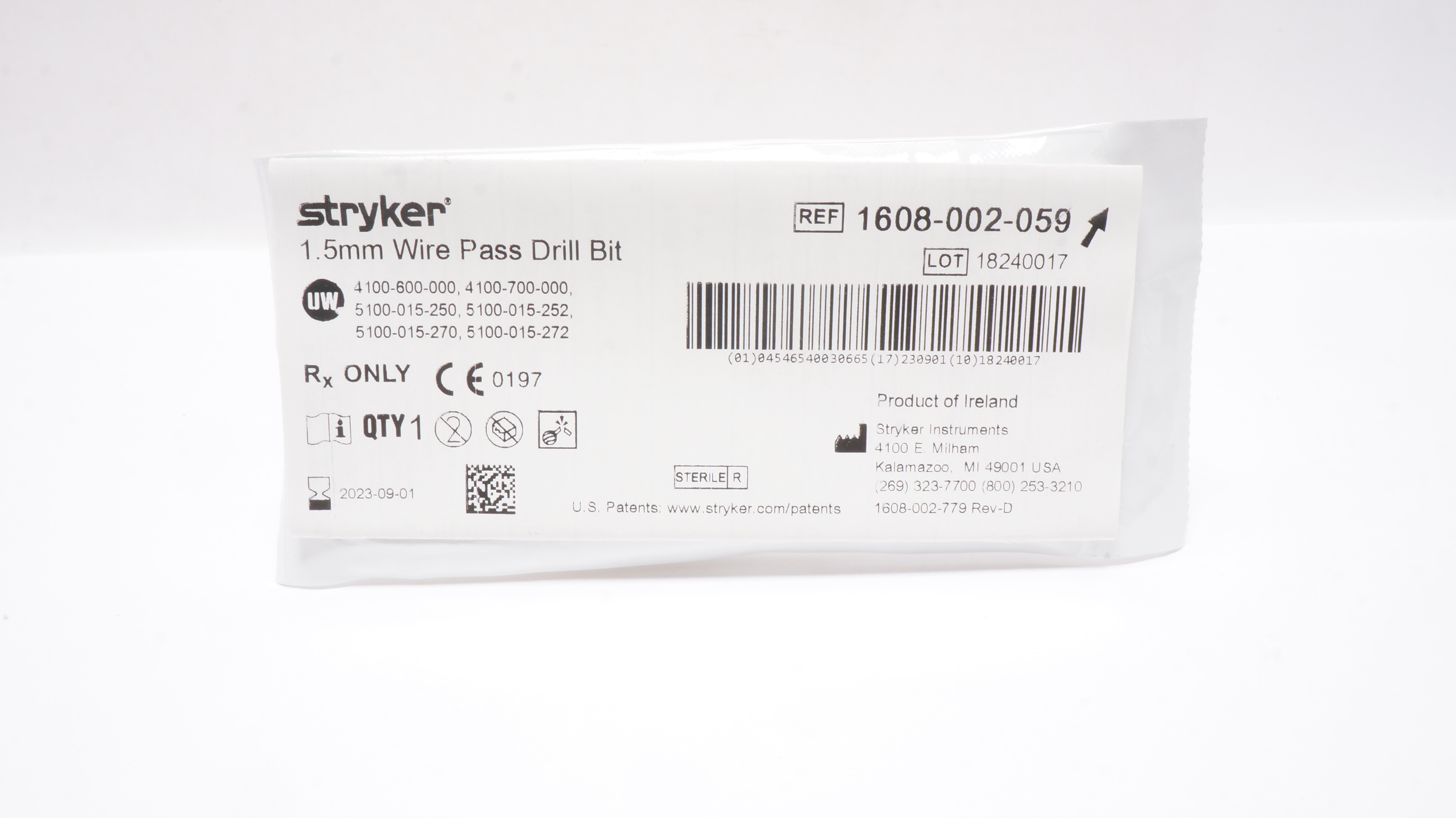 Stryker 1608-002-059 Wire Pass Drill Bit 1.5mm