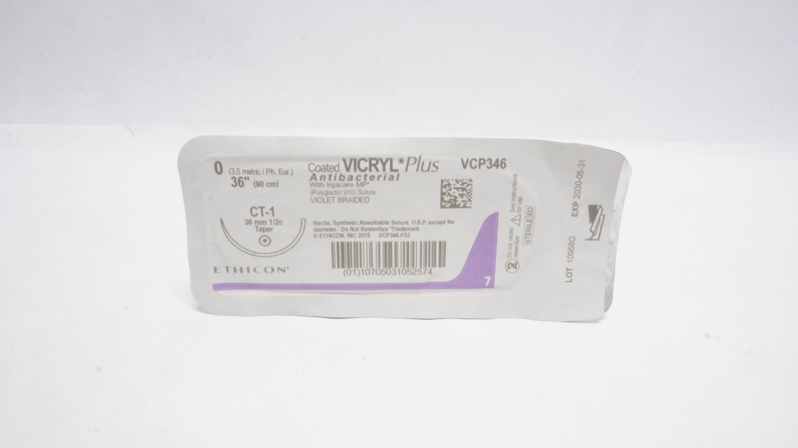 ETHICON VCP346 Coated VICRYL Plus Antibacterial Suture 0 36"
