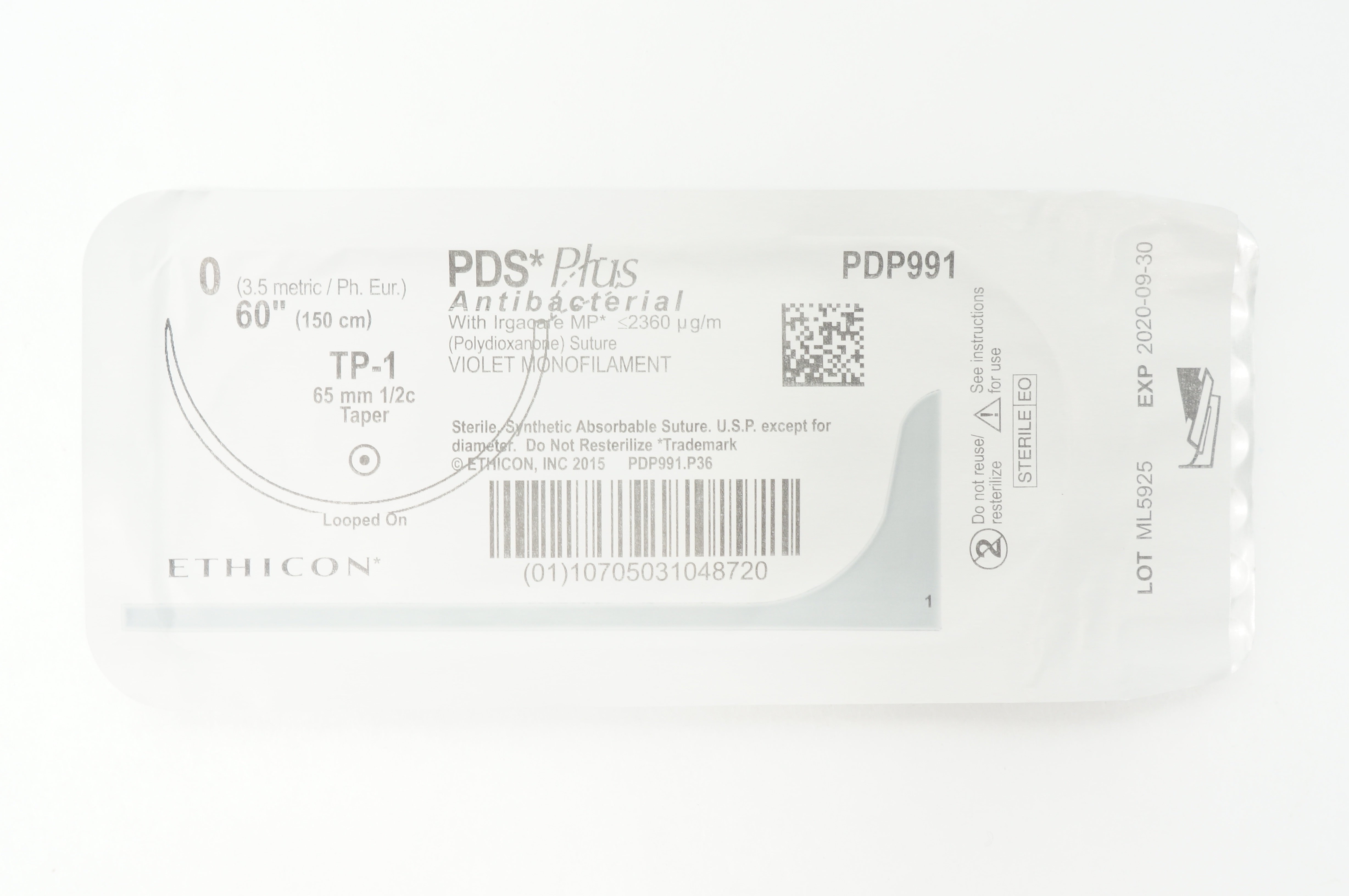 Ethicon PDP991 0 PDS Plus VIOLET MONOFILAMENT TP-1 65mm 1/2c Taper, 60in(x)