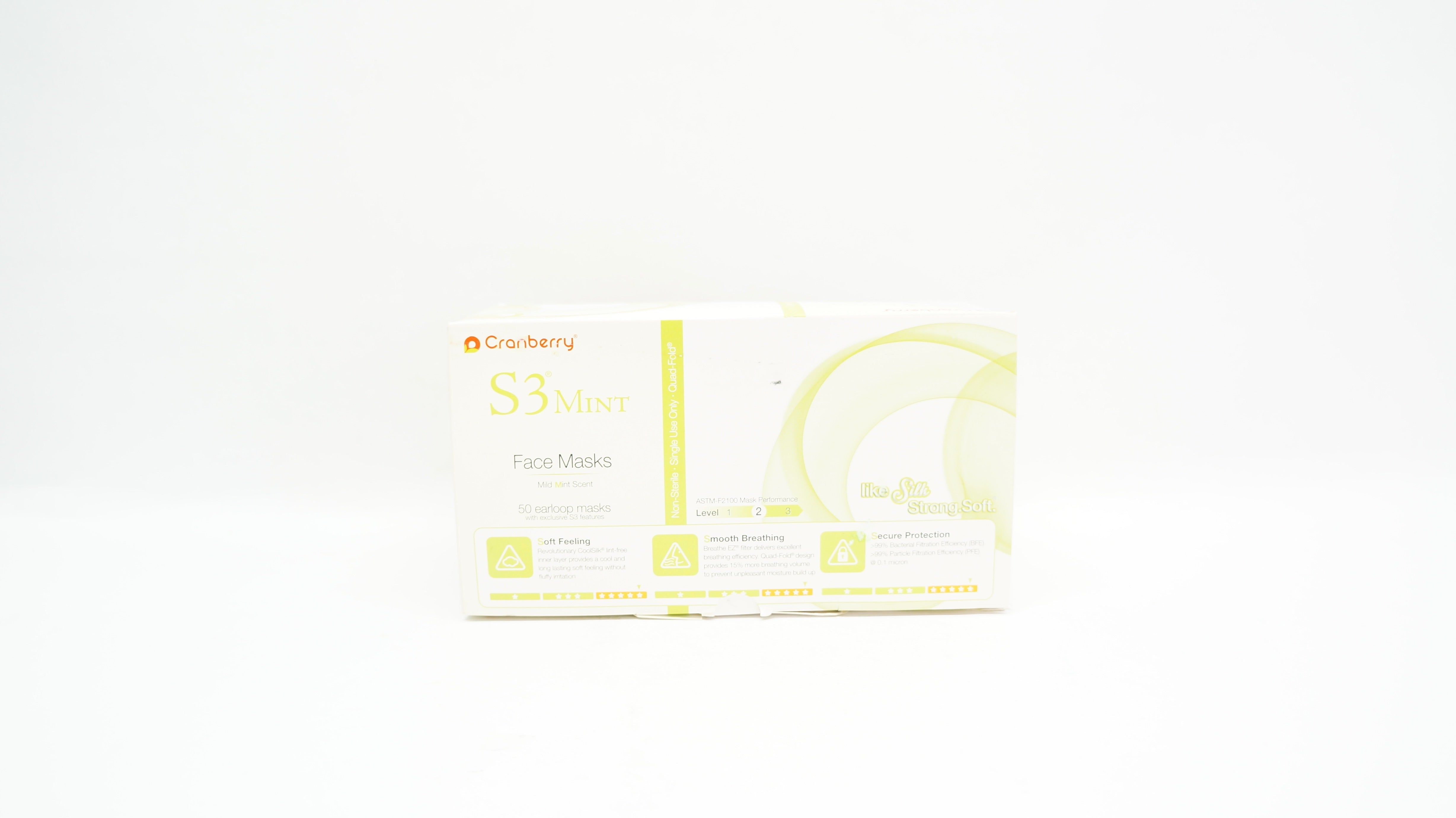 Cranberry S3090B, S3 Mint, Earloop Face Mask Level 2, Blue - Box of 50