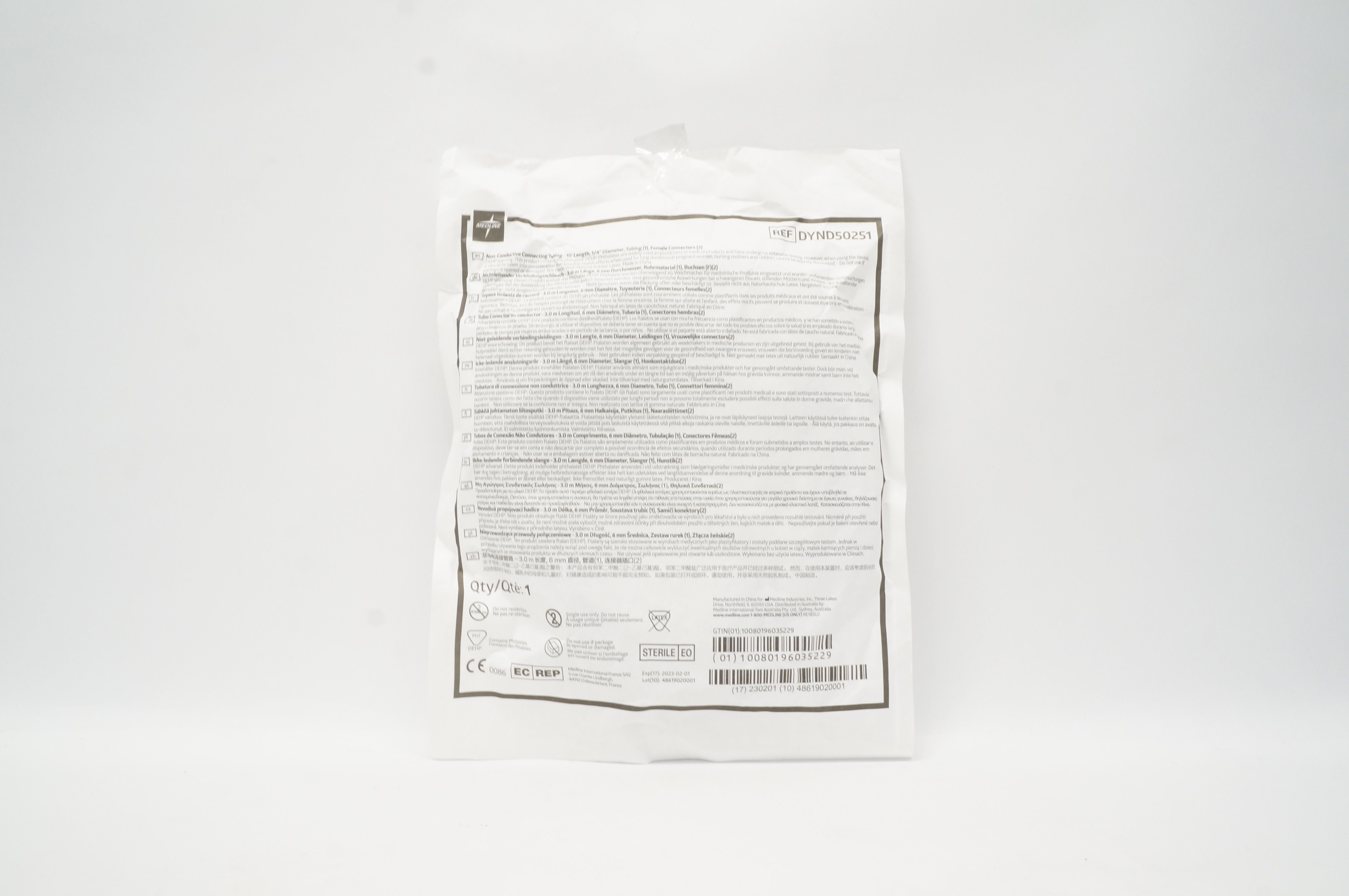 Medline DYND50251 Non-Conductive Connecting Tubing 10Ft. x 1/4 inch