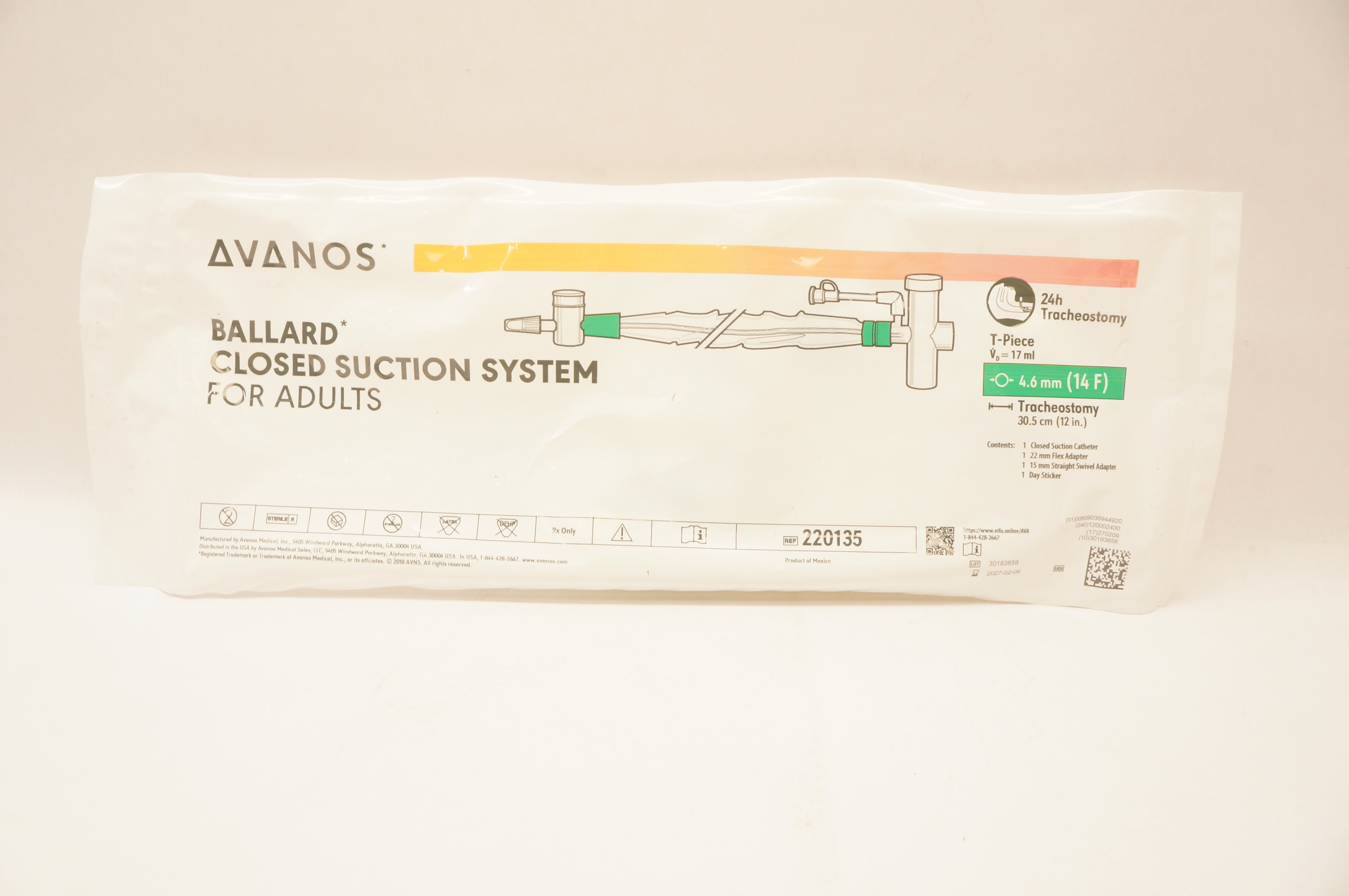 Avanos 220135 Ballard Closed Suction System Adult 14F x 12inch