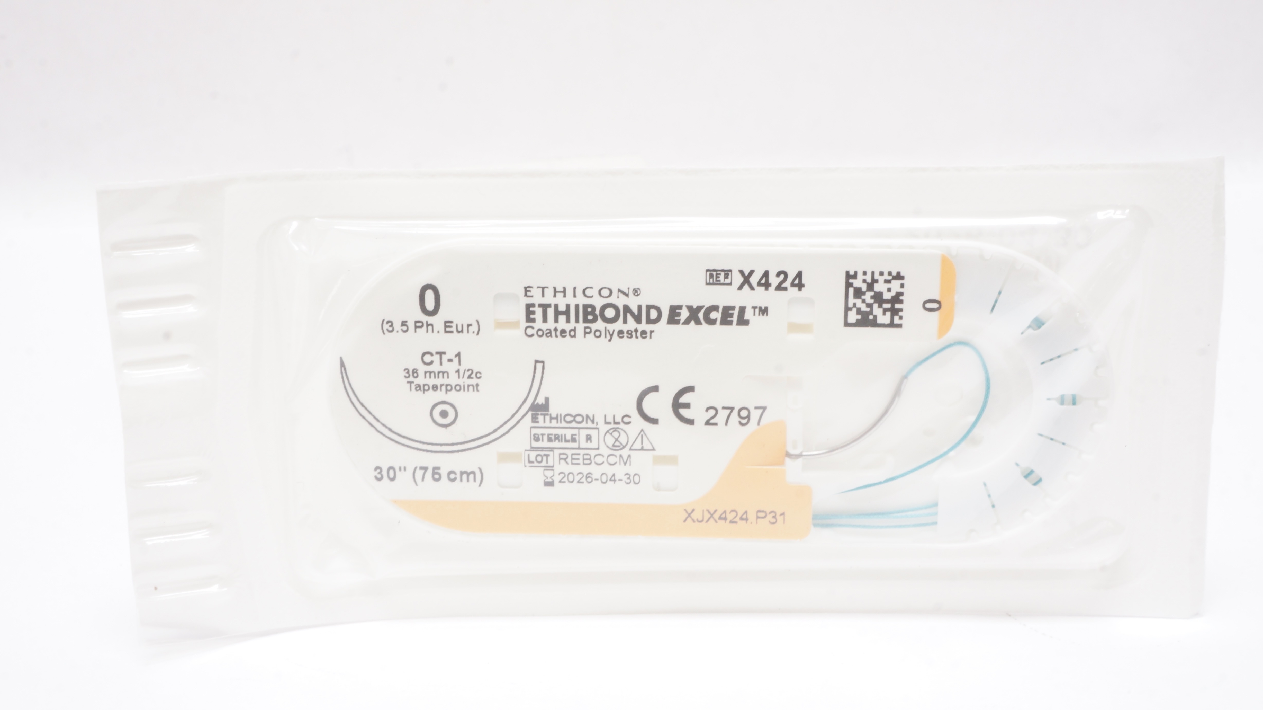 Ethicon X424 0 ETHIBOND EXCEL Coated Polyester CT-1 36mm 1/2c Taper 30inch