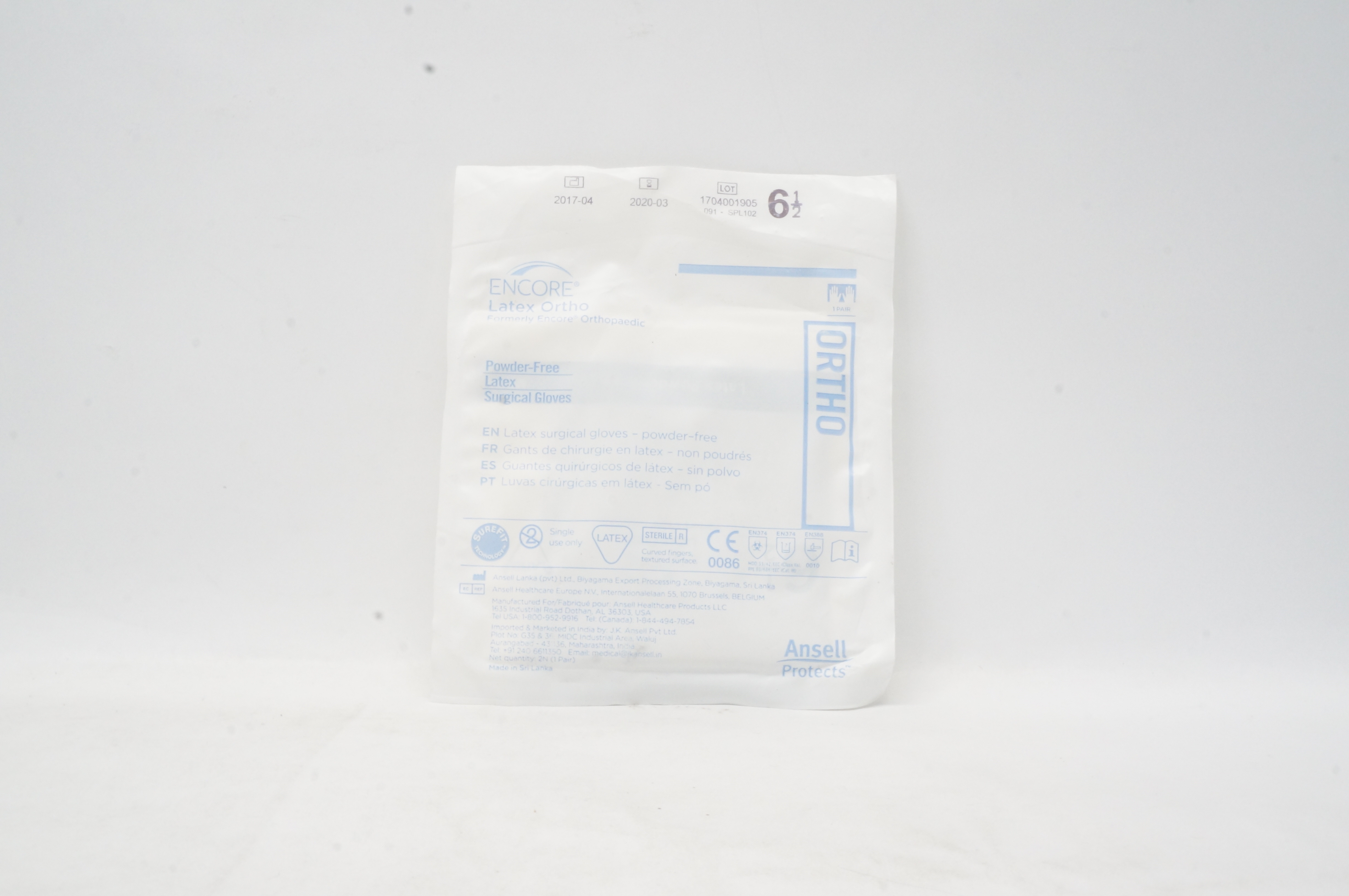 Ansell 5788002 Latex Powder-Free Surgical Gloves Encore Size 6-1/2 (x)