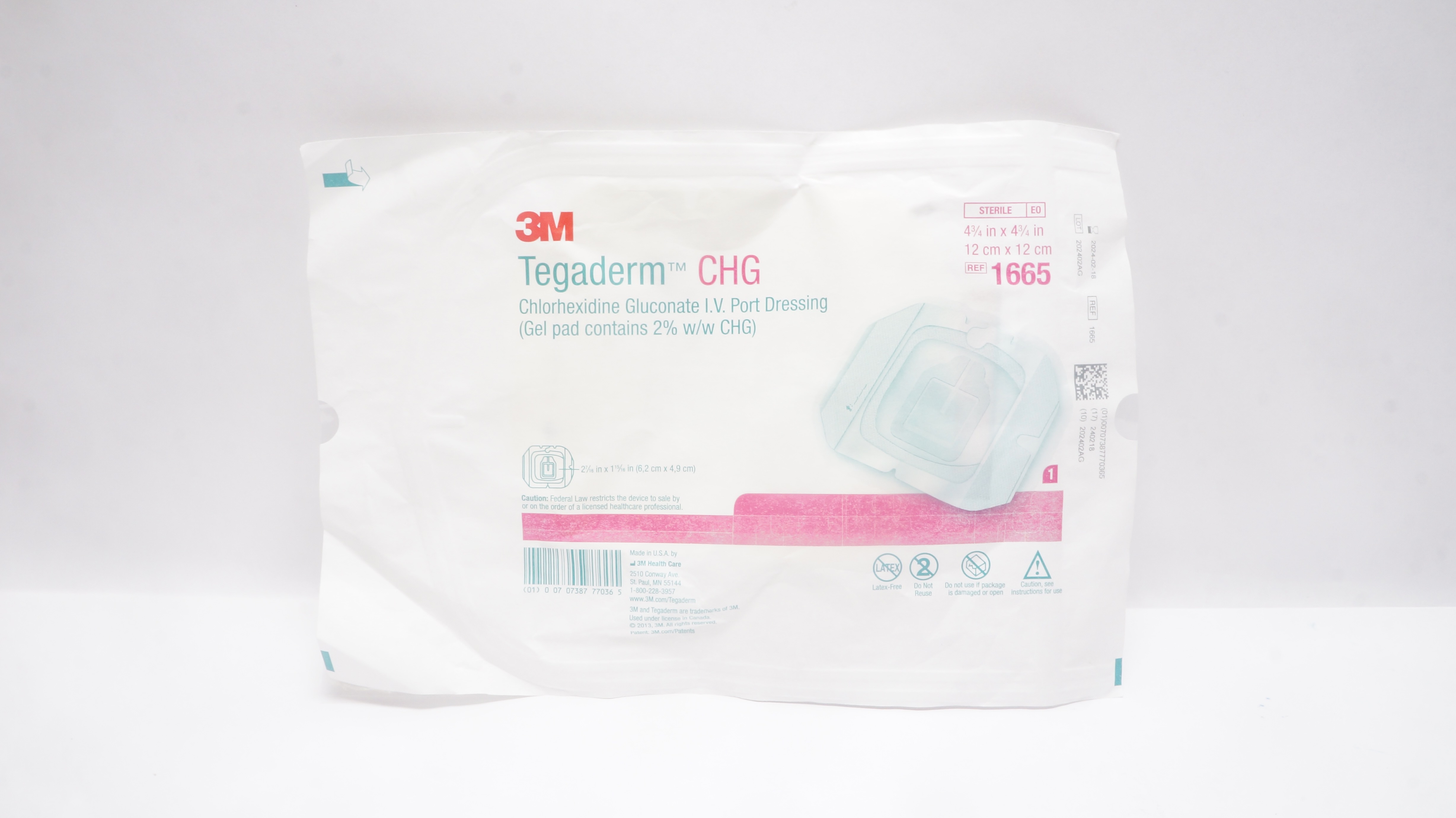3M 1665 Tegaderm Chlorhexidine Gluconate IV Port Dressing 4 3/4 x 4 3/4inch(x)