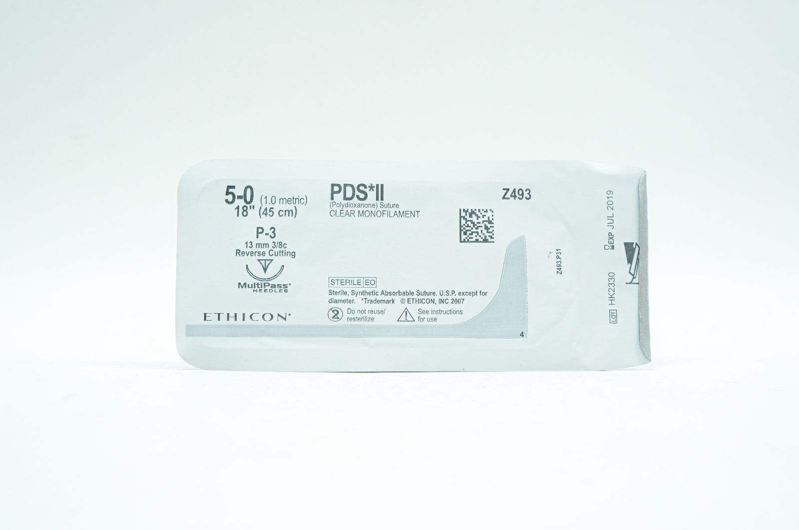 Ethicon Z493 5-0 PDS II, P-3 13mm 3/8c Reverse Cutting, 18inch (x) - Lot of 25