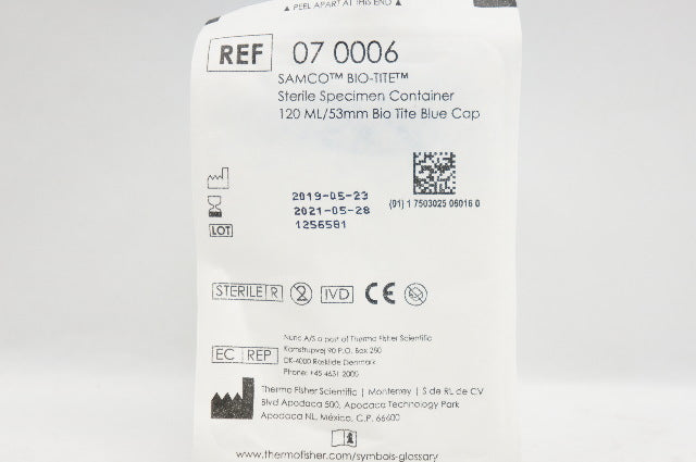 Thermo Fisher 07 0006 Samco Bio-Tite Specimen Container 120ml/53mm Blue Cap (x)