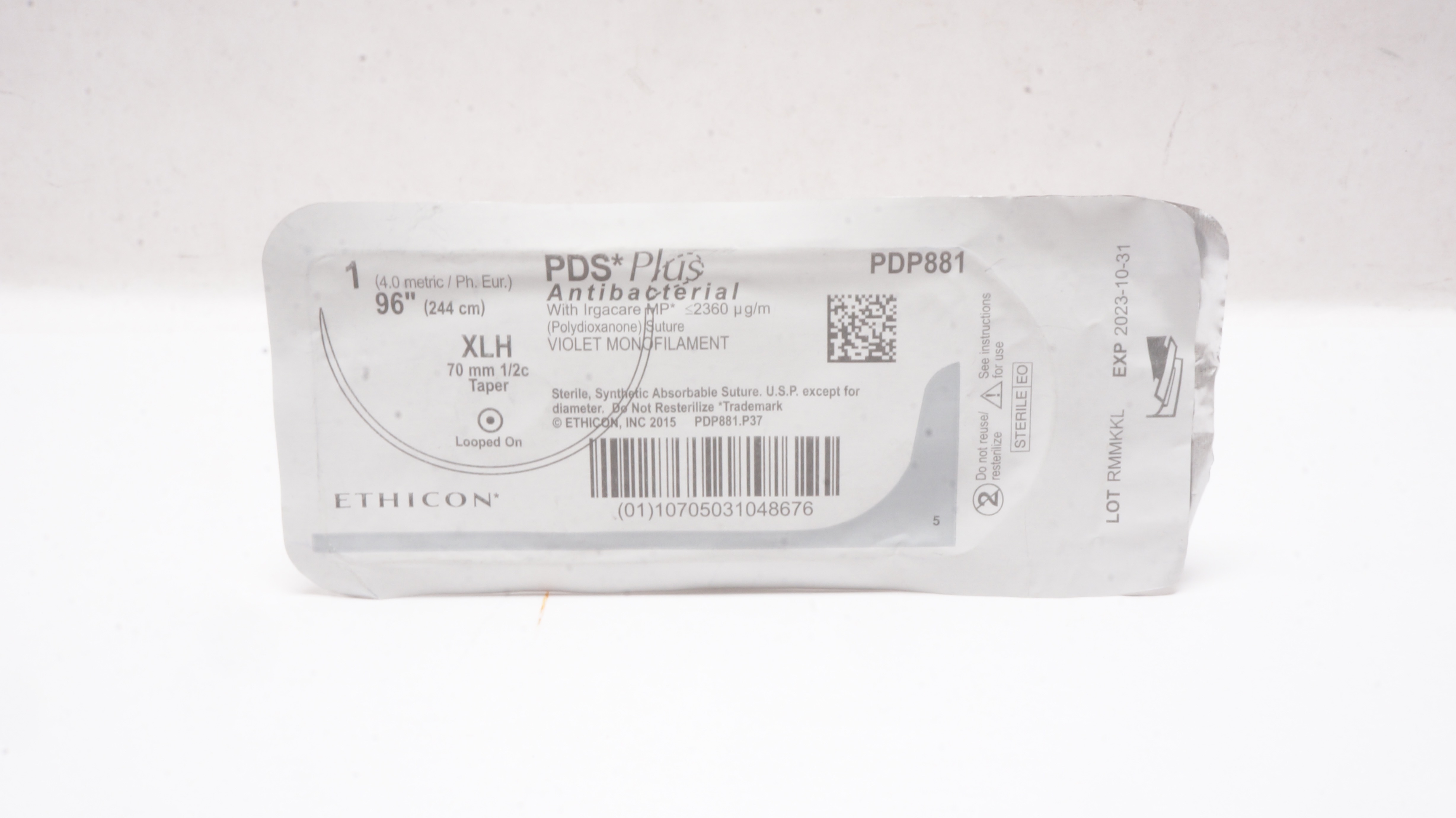 Ethicon PDP881 PDS Plus Antibacterial w/ Irgacare MP 1 XLH 70mm 1/2c Taper 96in