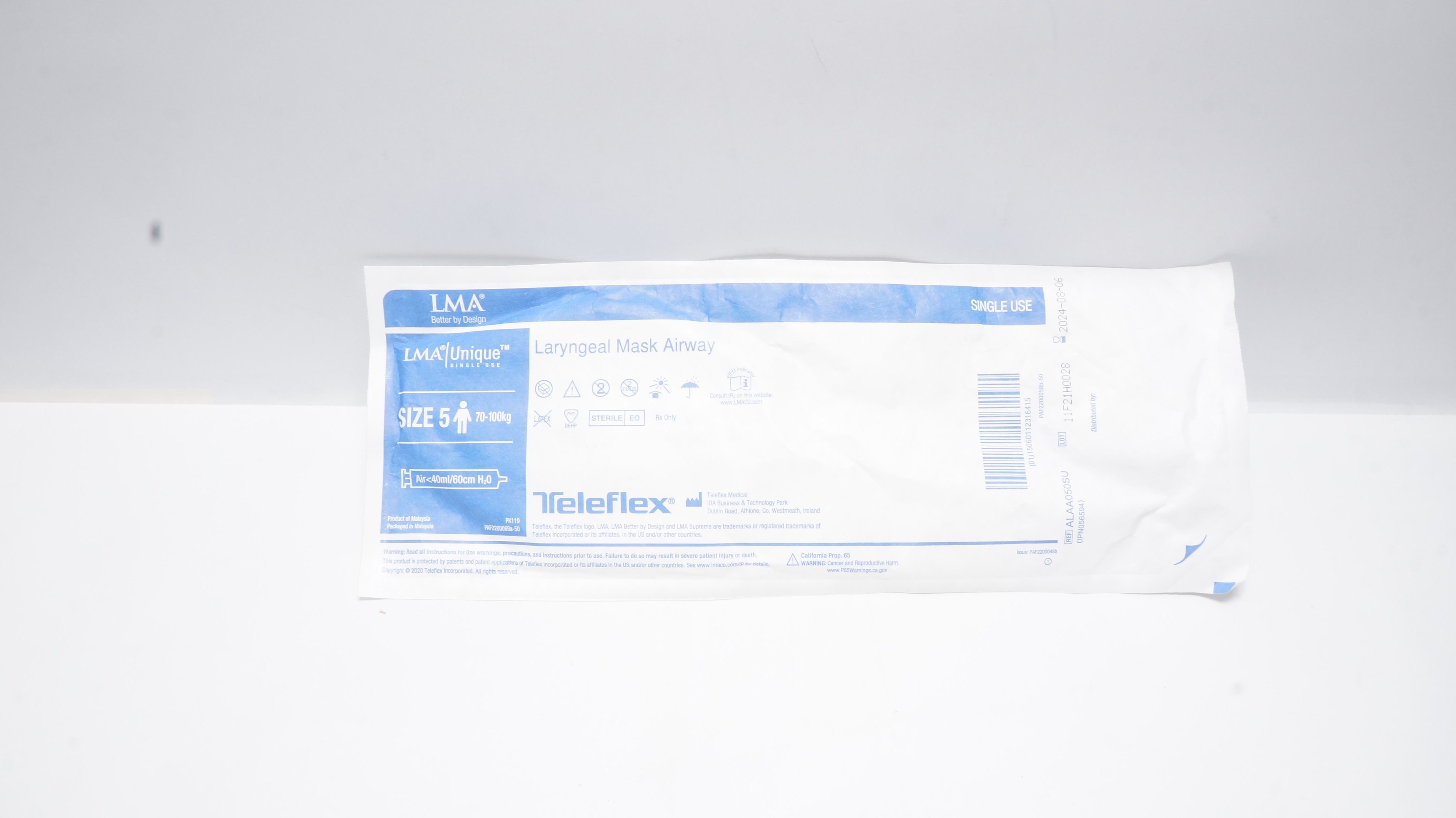 Teleflex ALAA050SU LMA Unique Laryngeal Mask Airway Size 5 70-100kg (x)