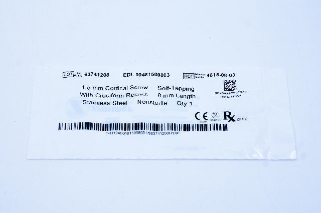 Zimmer 4815-08-03 1.5mm Cortical Screw, Self-Tapping, 8mm Length