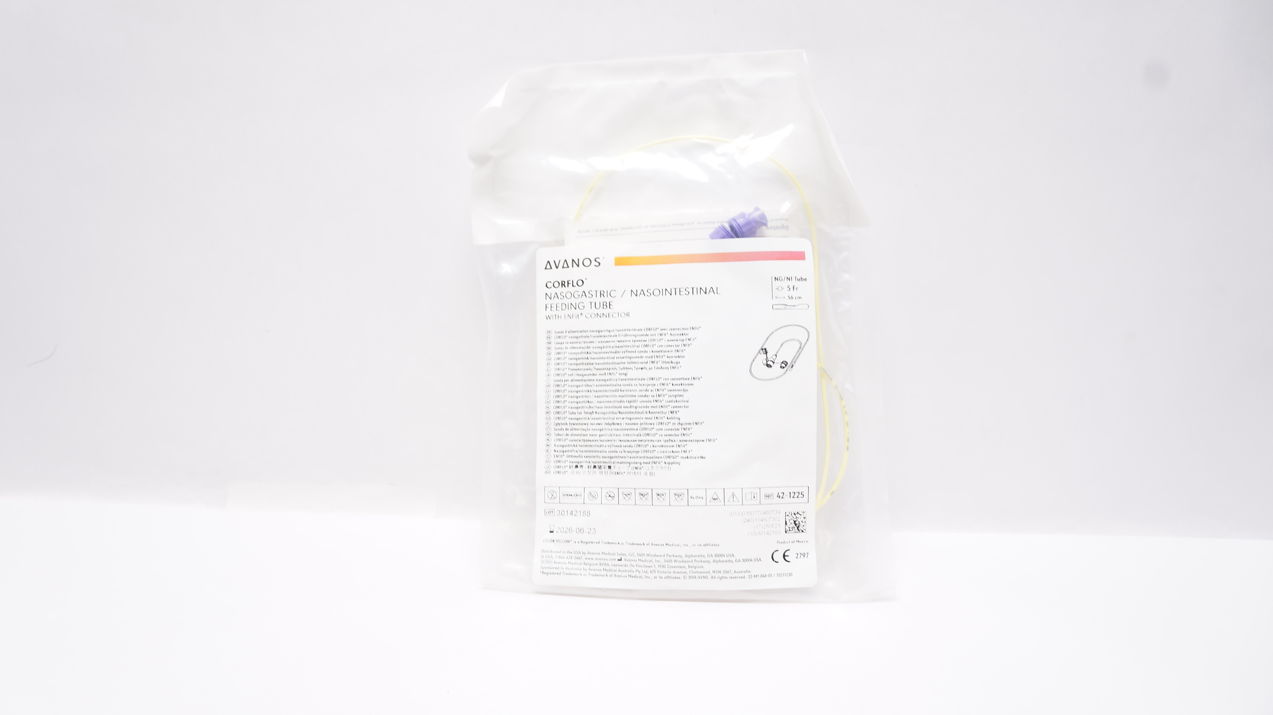 Avanos 42-1225 Corflo Nasogastric/Nasointestinal Feeding Tube 5Fr x 56cm