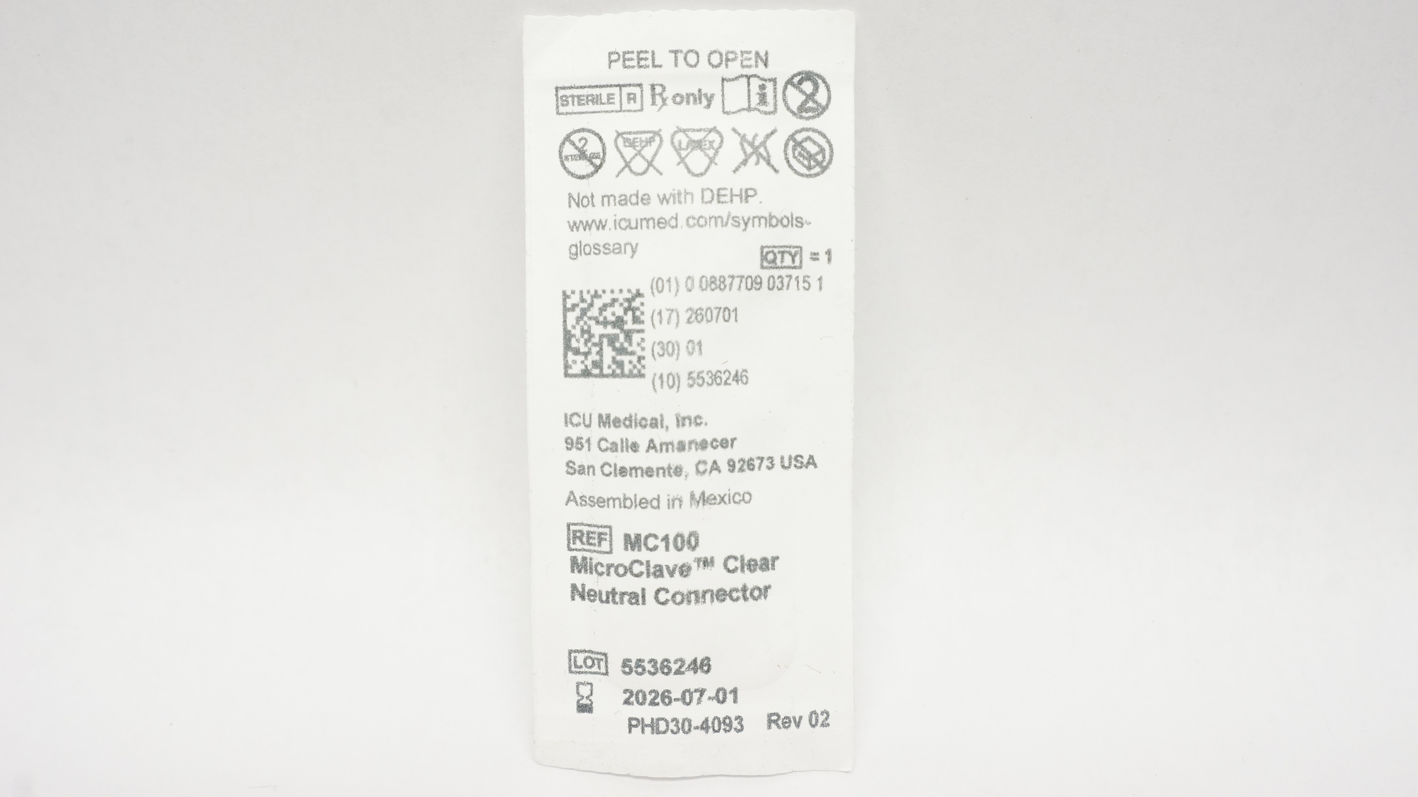 ICU Medical MC100 MicroClave Clear Neutral Connector