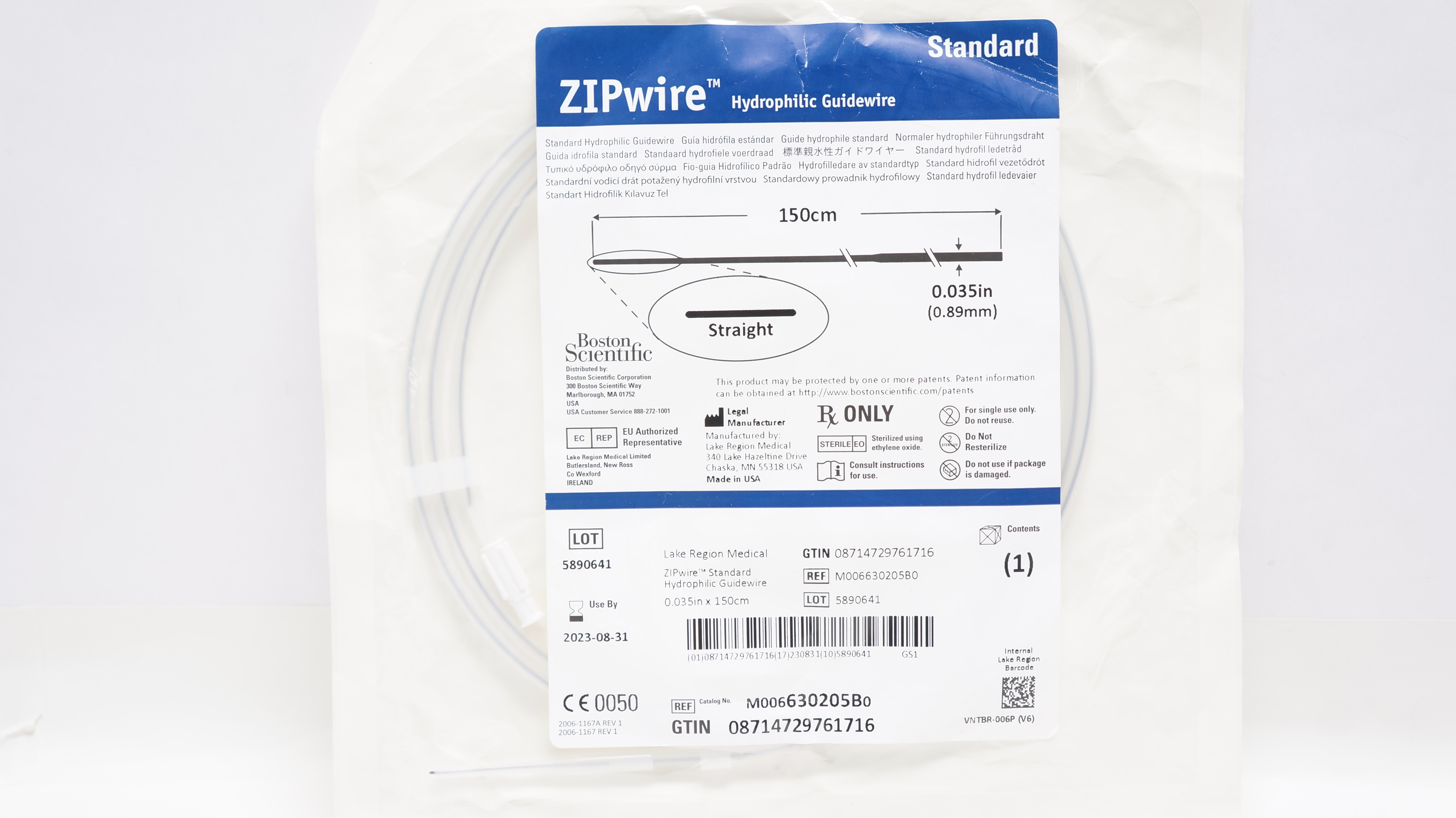 Boston Scientific M006630205B0 ZIPwire Hydrophilic Guidewire 0.035inchx150cm (x)