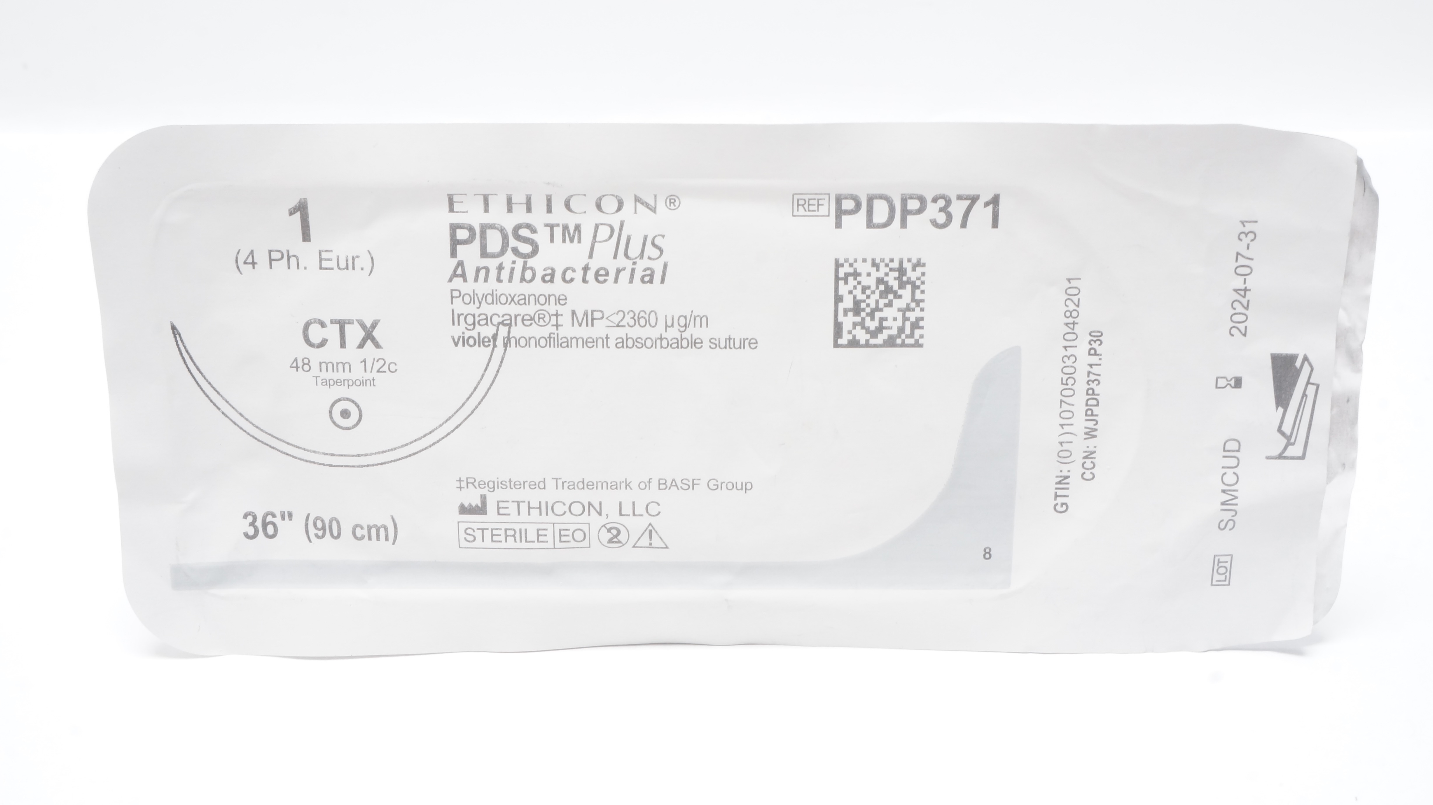 Ethicon PDP371 1 PDS Plus VIOLET MONOFILAMENT CTX 48mm 1/2c Taperpoint 36inch(x)