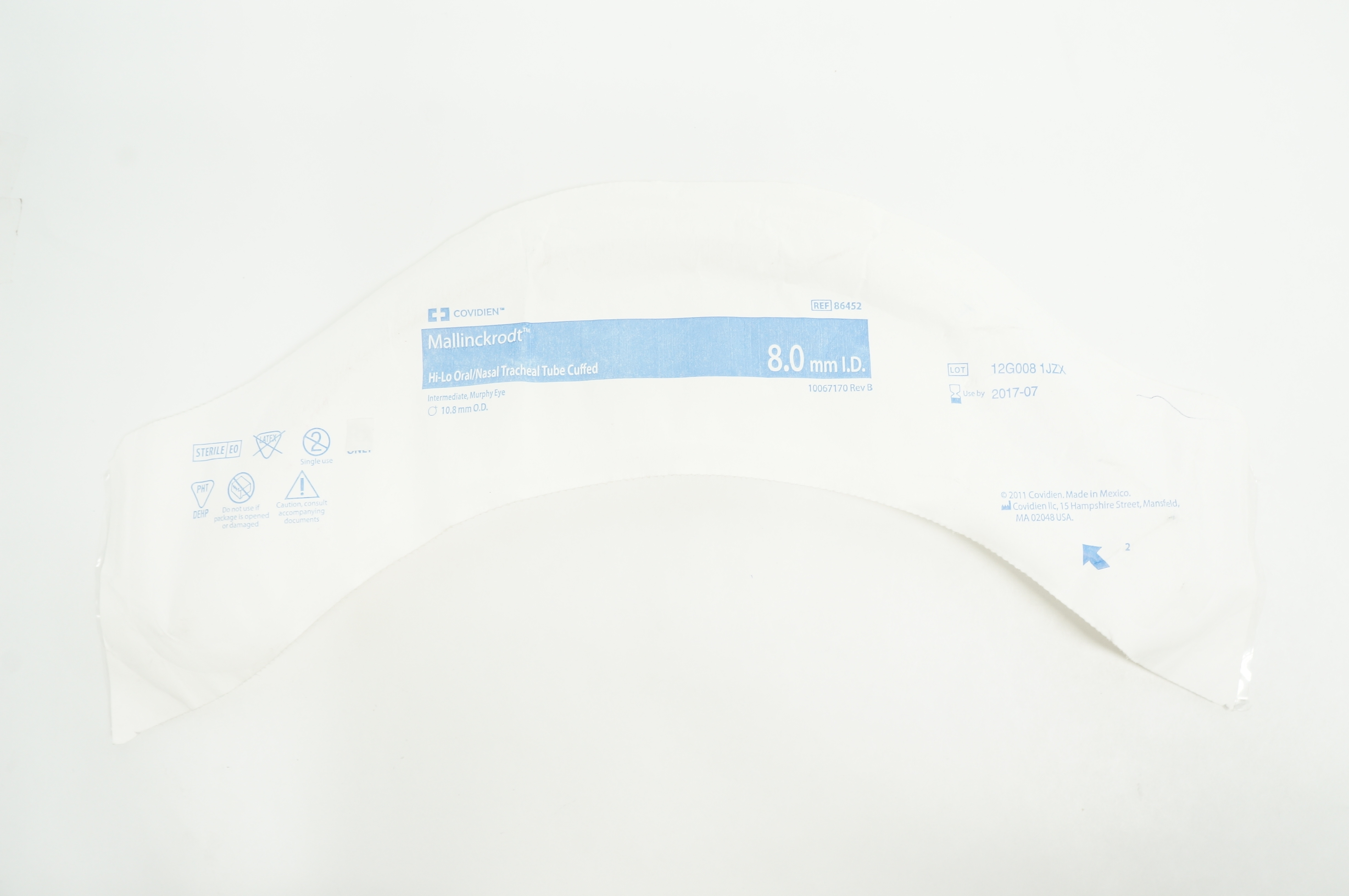 Covidien 86452 Shiley Hi-Lo Oral/Nasal Tracheal Tube Cuffed 8.0 x 10.8mm (x)