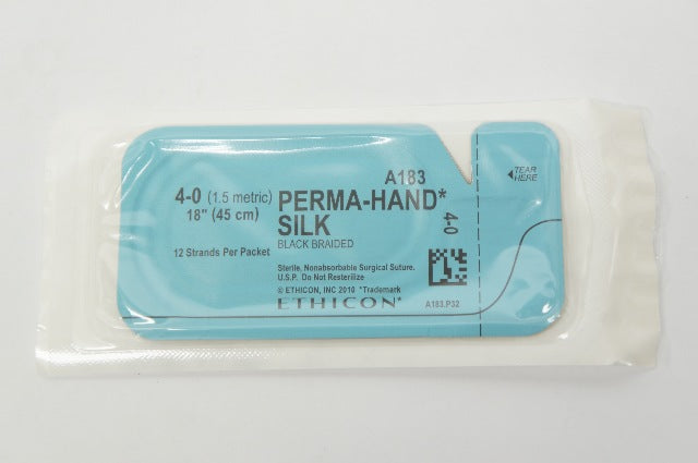 Ethicon A183 4-0 Perma-Hand Silk Surgical Stre Black Braided 18in.(x)-Pack of 12