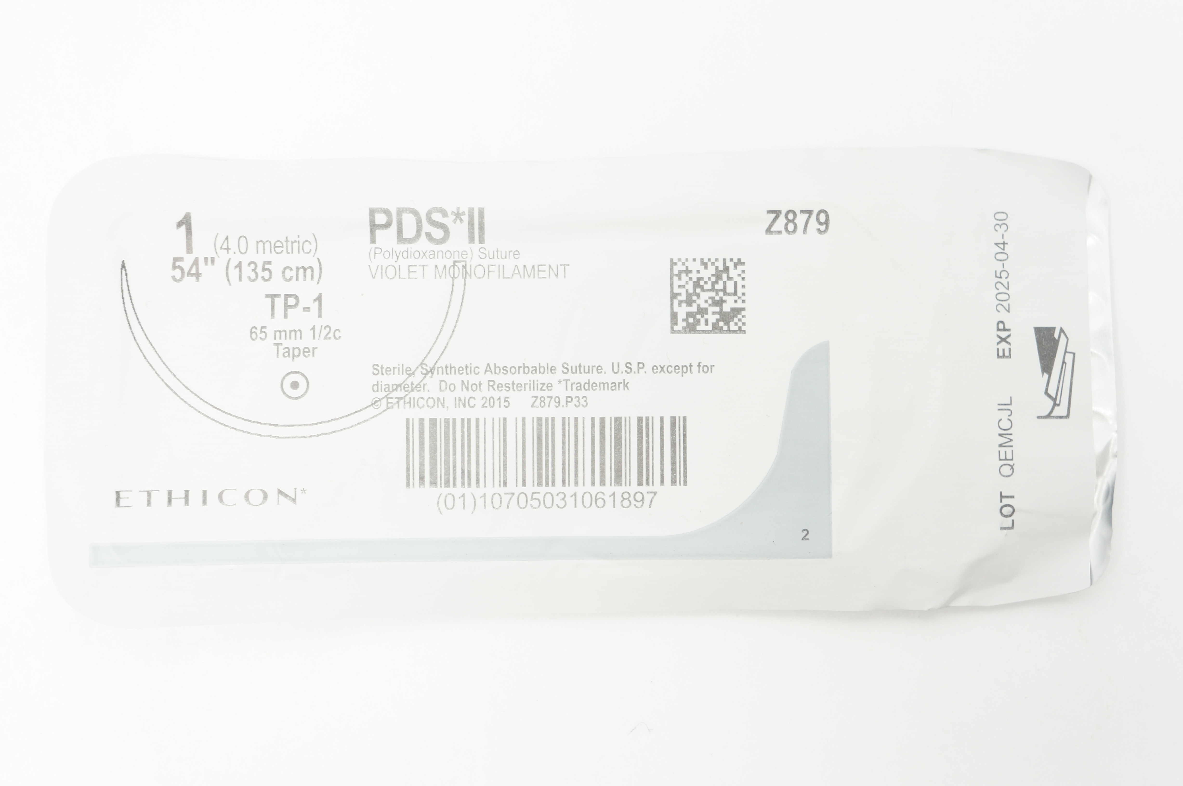 Ethicon Z879 1 PDS II VIOLET MONOFILAMENT TP-1 65mm 1/2c Taper, 54inch