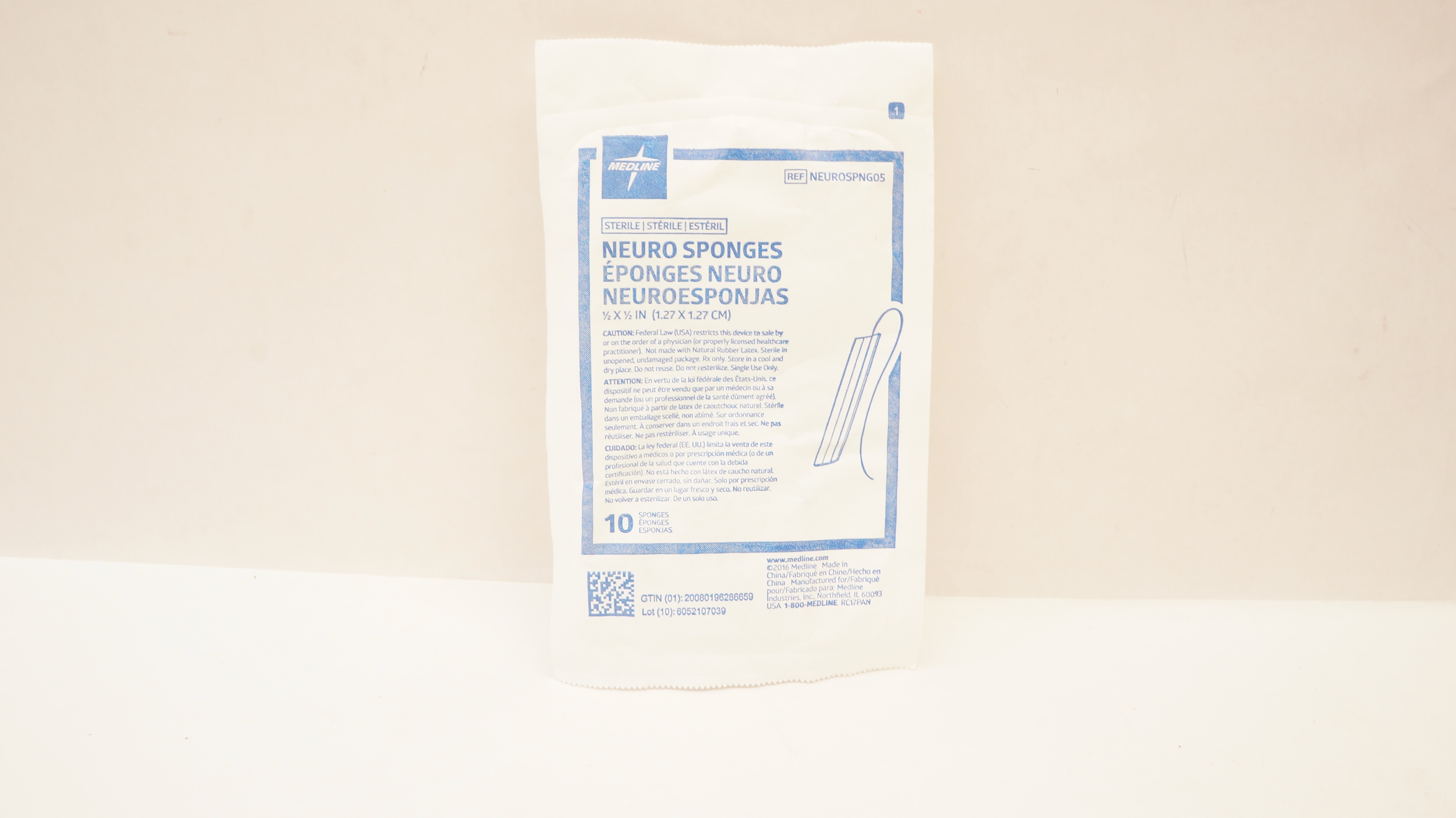 Medline NEUROSPNG05 Neuro Sponges 1/2inch x 1/2inch - Pack of 10