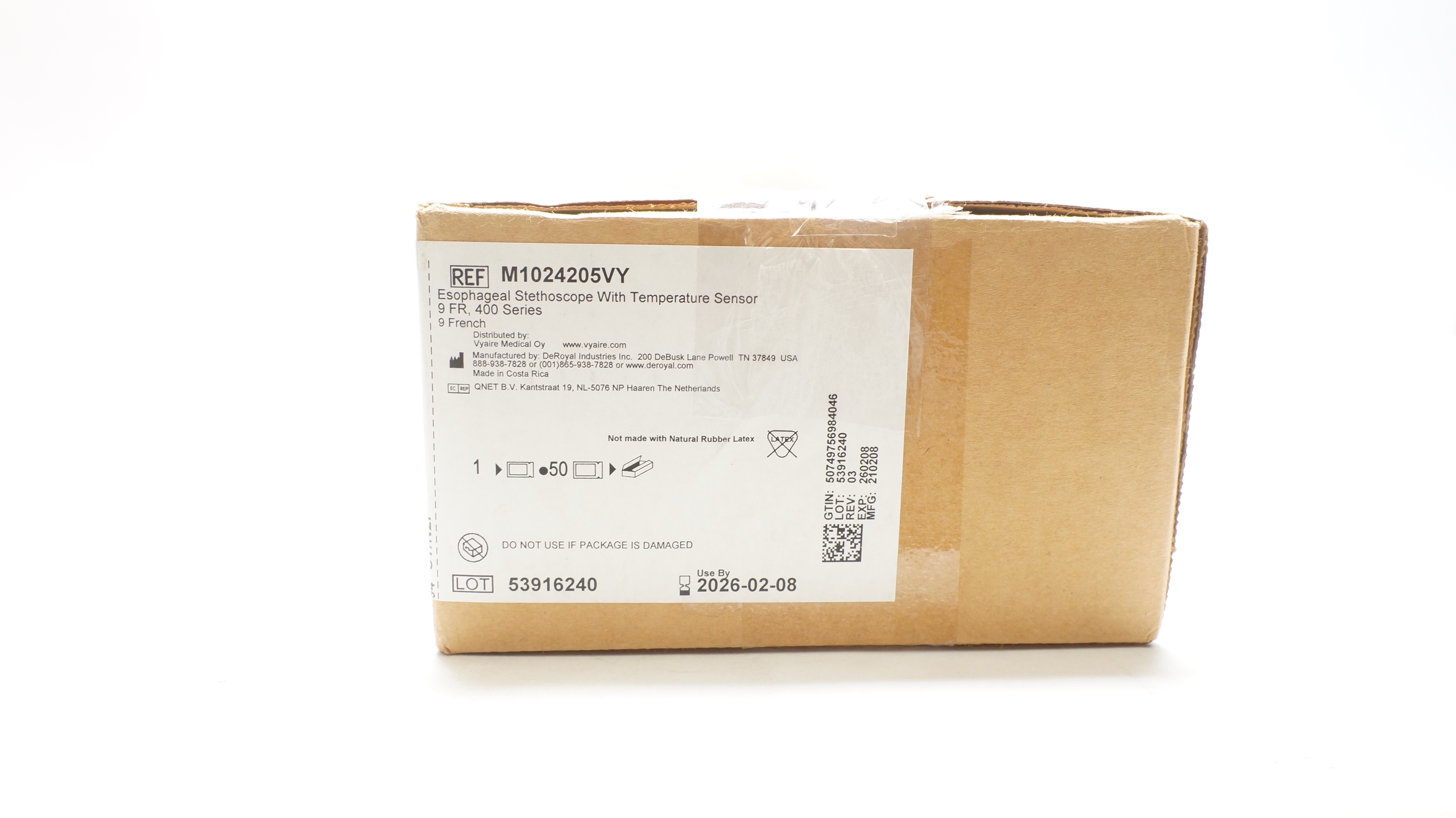 Vyire M1024205VY Esophageal Stethoscope W.Temperature Sensor 9Fr - Box of 50