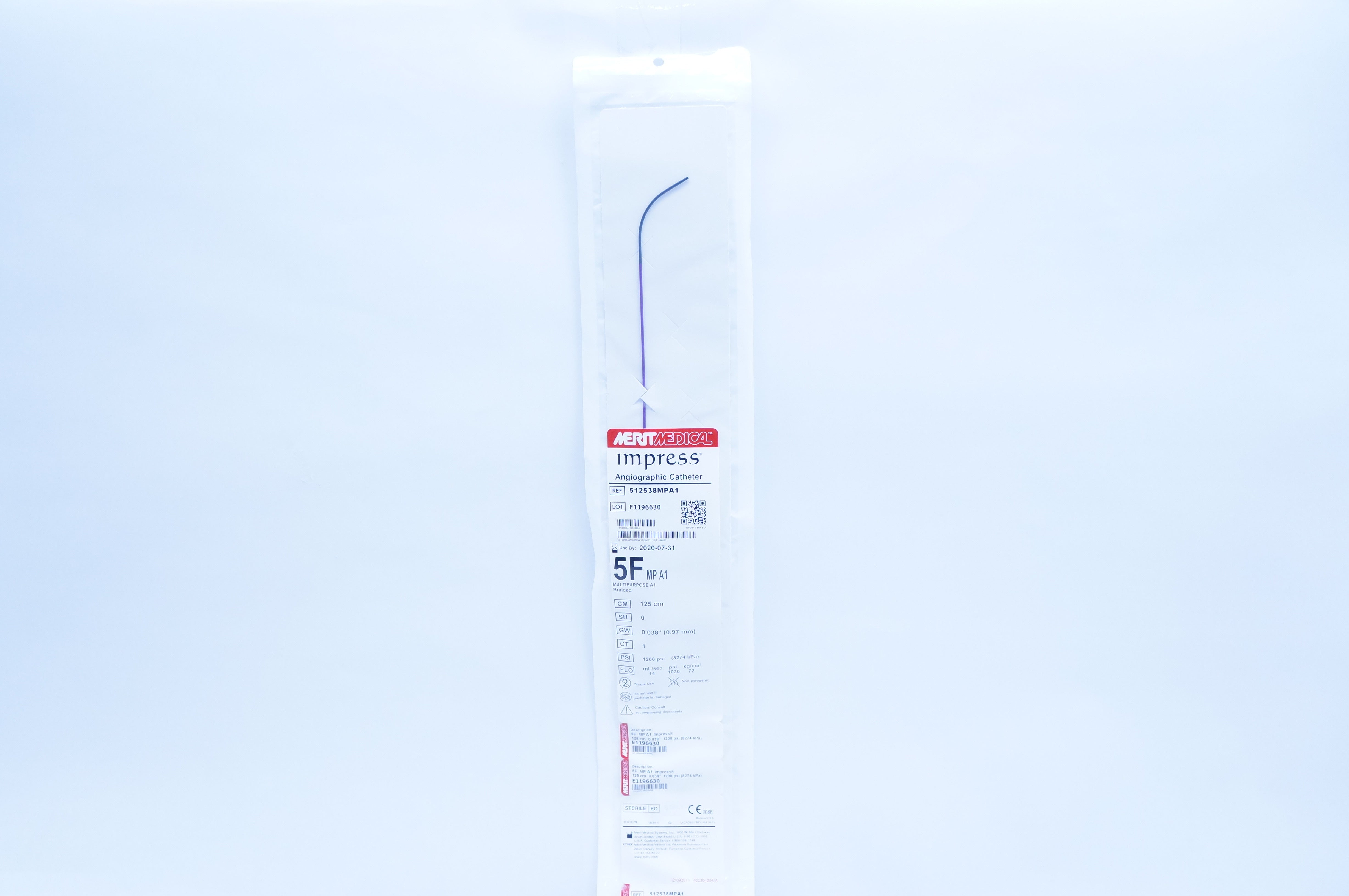 Merit Medical 512538MPA1 Impress Angiographic Cath. 5F 125cm x 0.038inch (x)