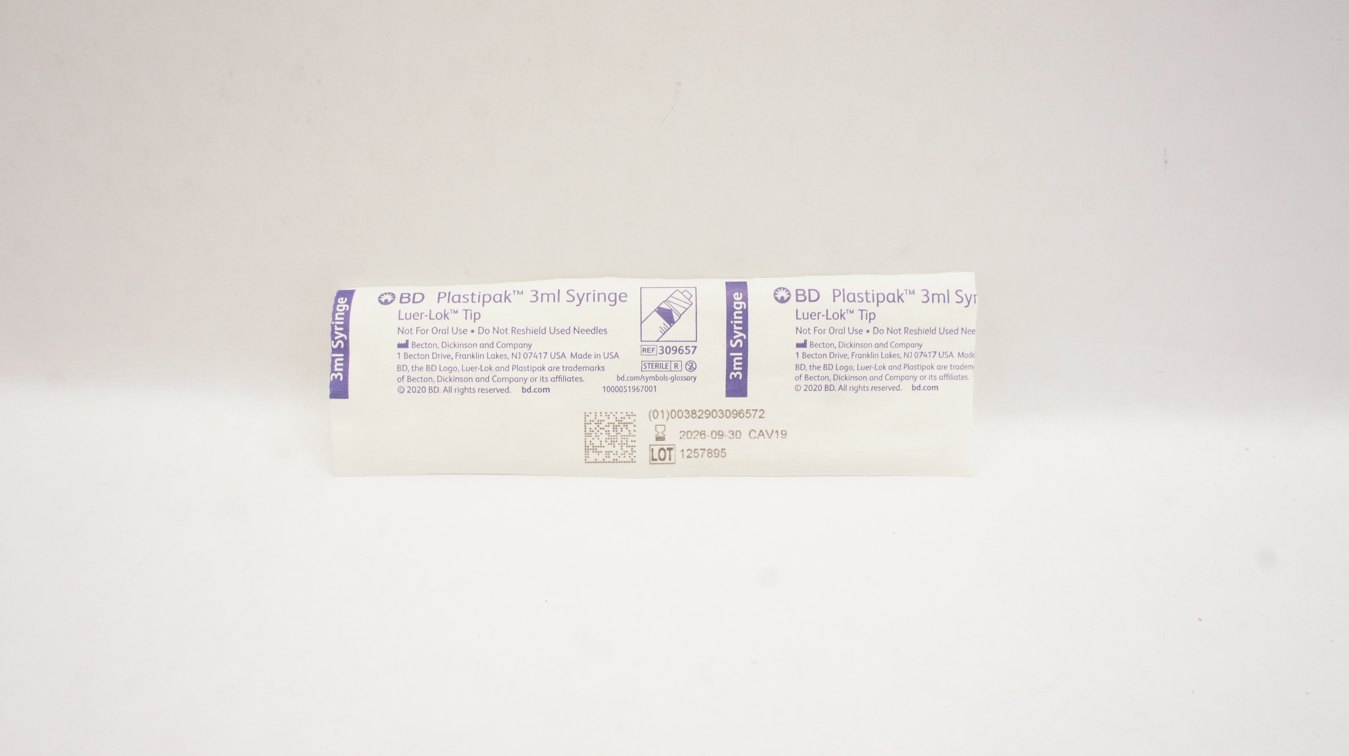 BD 309657 Plastipak Luer-Lok Tip 3mL Syringe