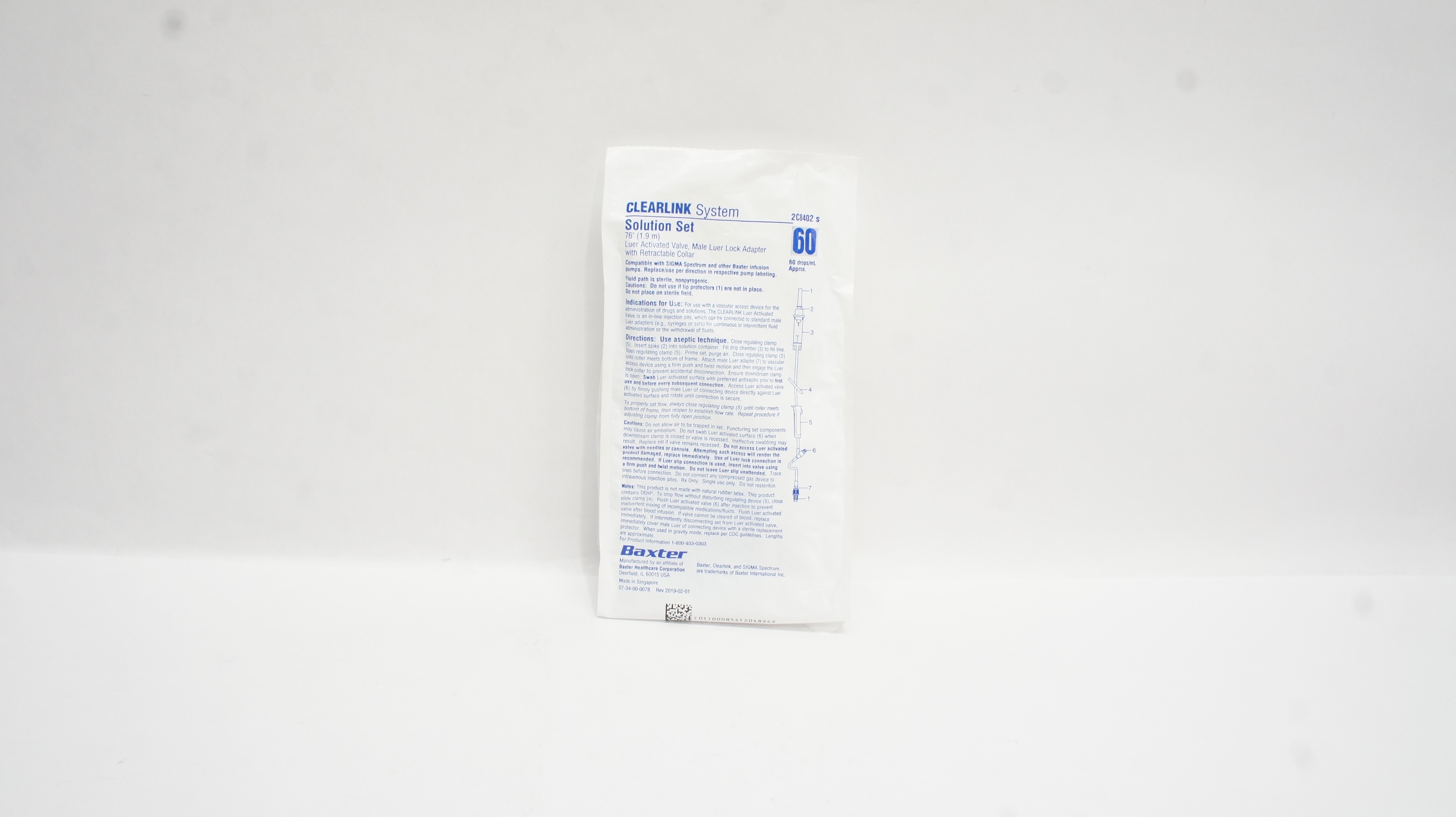 Baxter 2C8402S CLEARLINK System Solution Set 76inch 60drops/ml (Approx.)