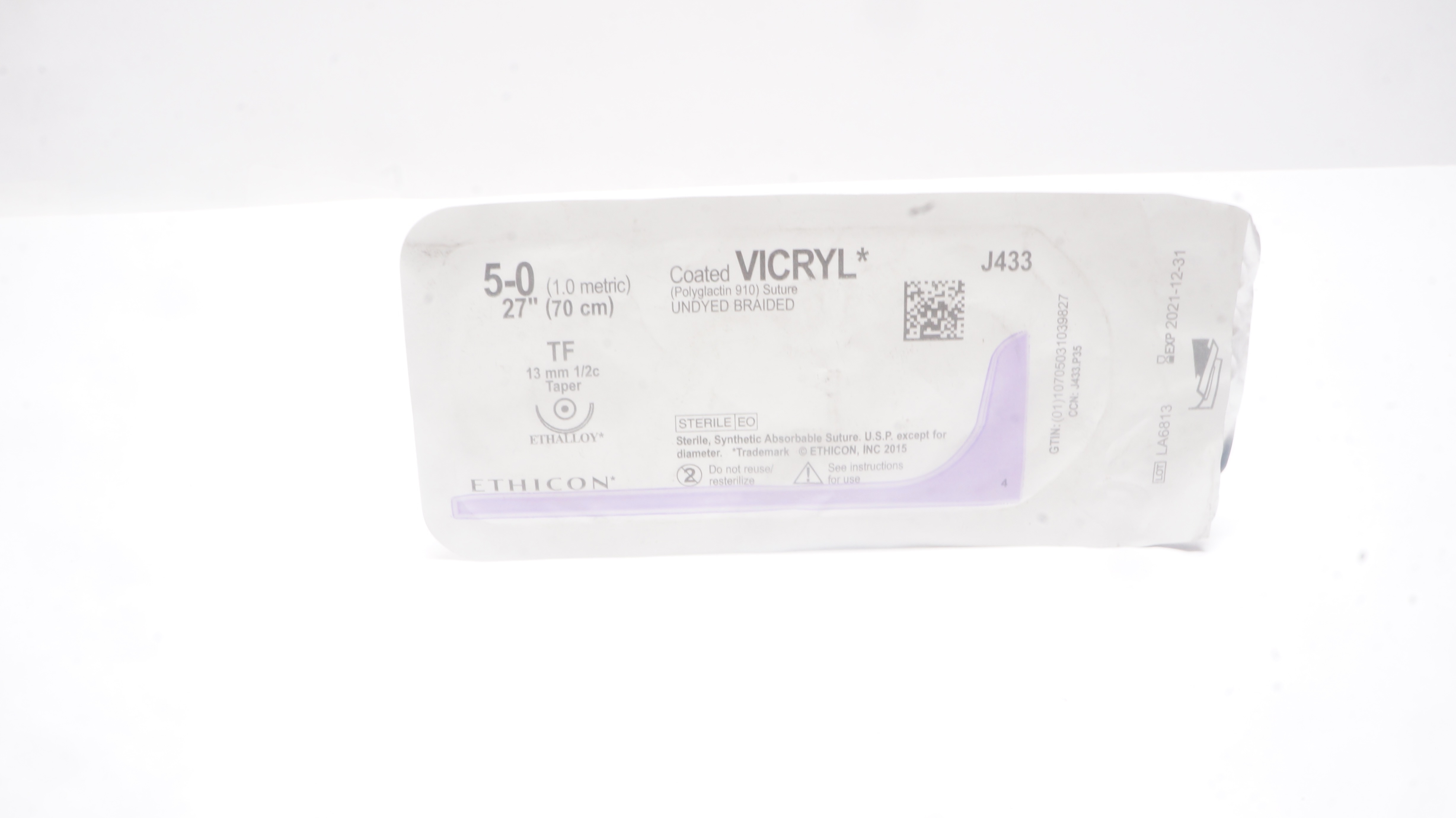 Ethicon J433 5-0 Coated VICRYL TF 13mm 1/2c Taper 27inch (x)
