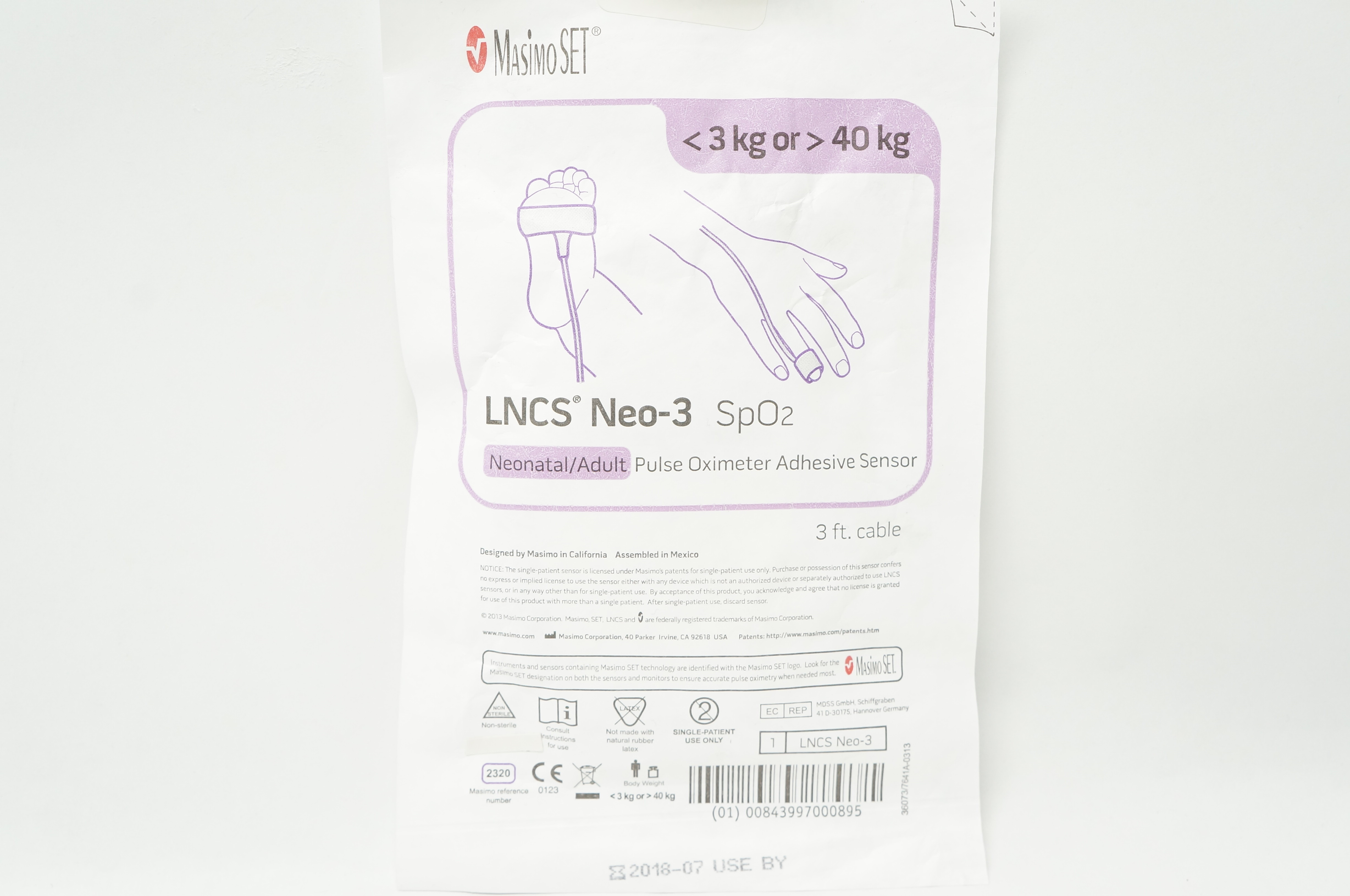 MasimoSet 2320 LNCS Neo-3 SpO₂ Pulse Oximeter Adhesive Sensor, <3kg or > 40kg(x)